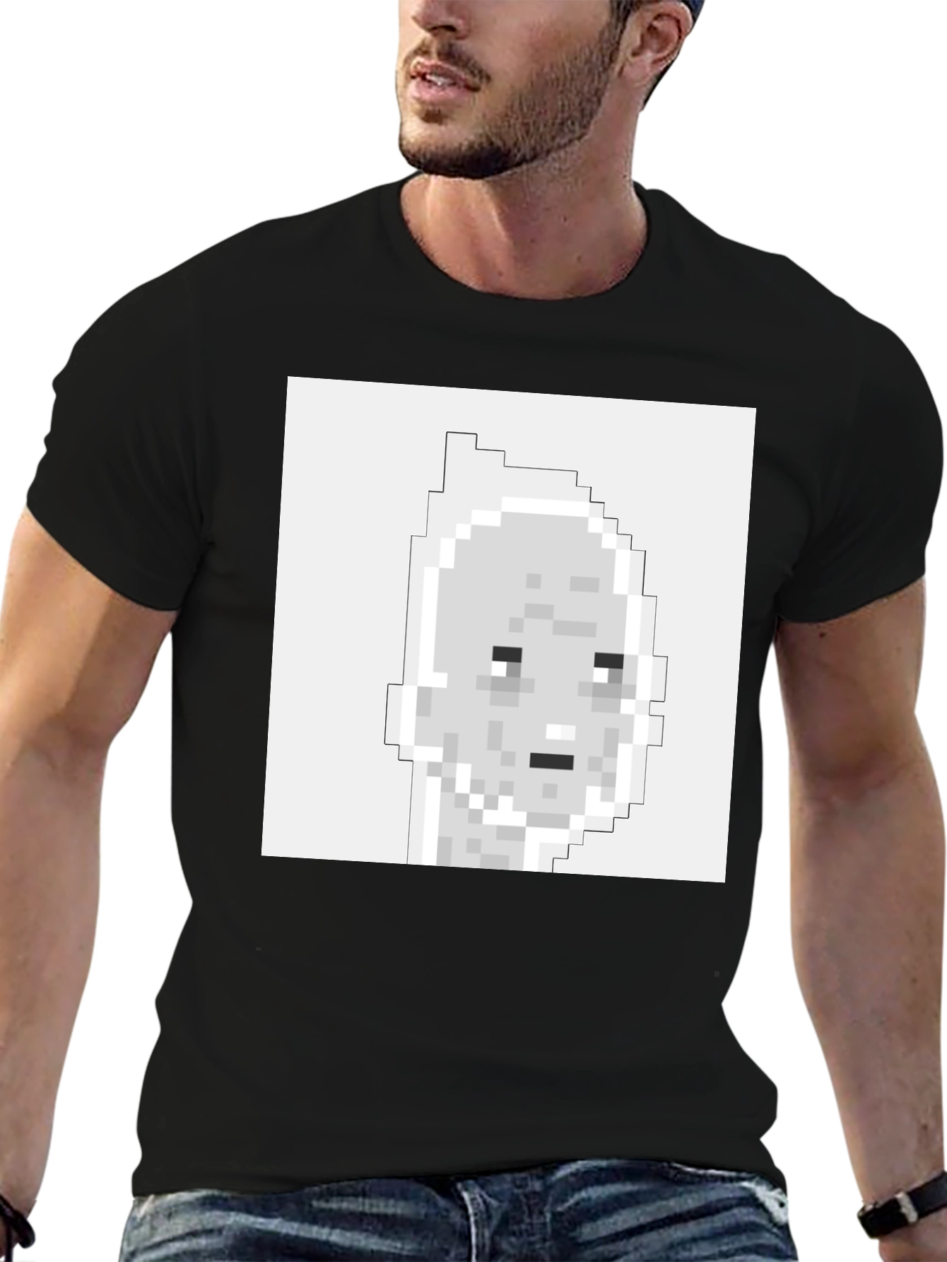 Pixelated Face Graphic T-Shirt - Black
