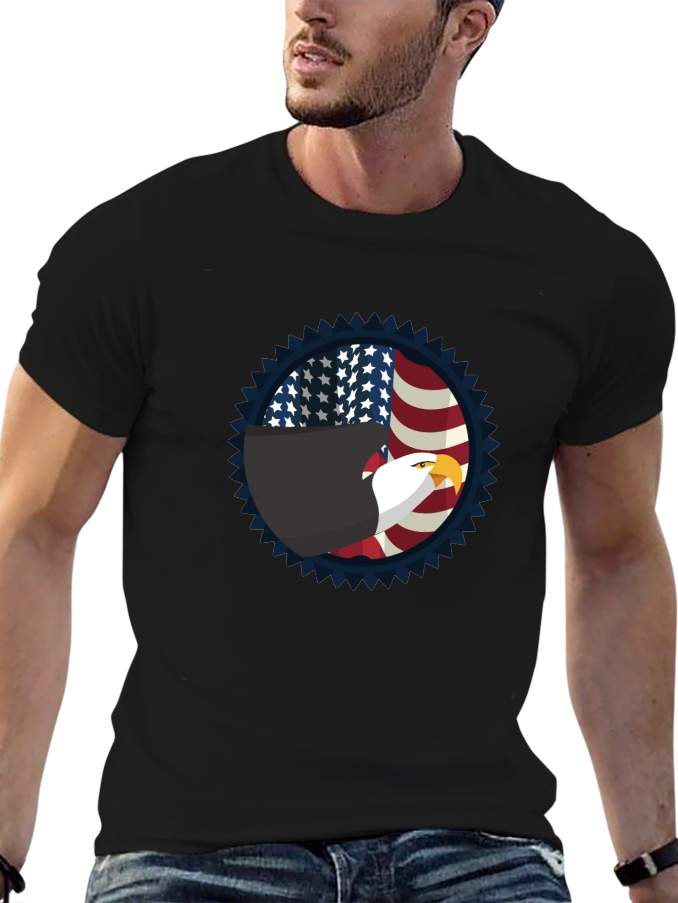 Patriotic Eagle Graphic Tee - Black