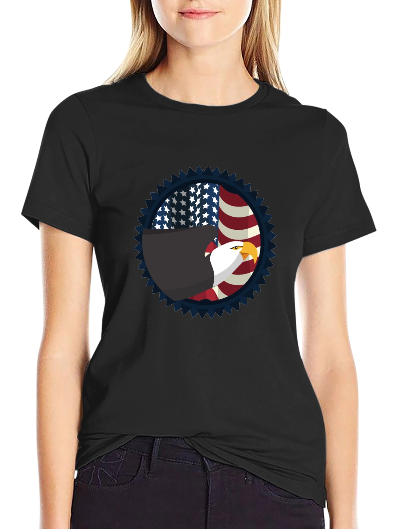 Patriotic Eagle Graphic Tee - Black