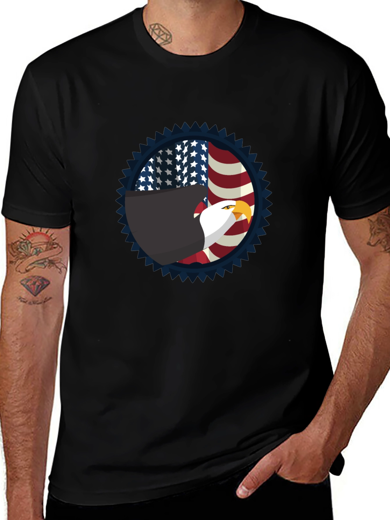 Patriotic Eagle Graphic Tee - Black