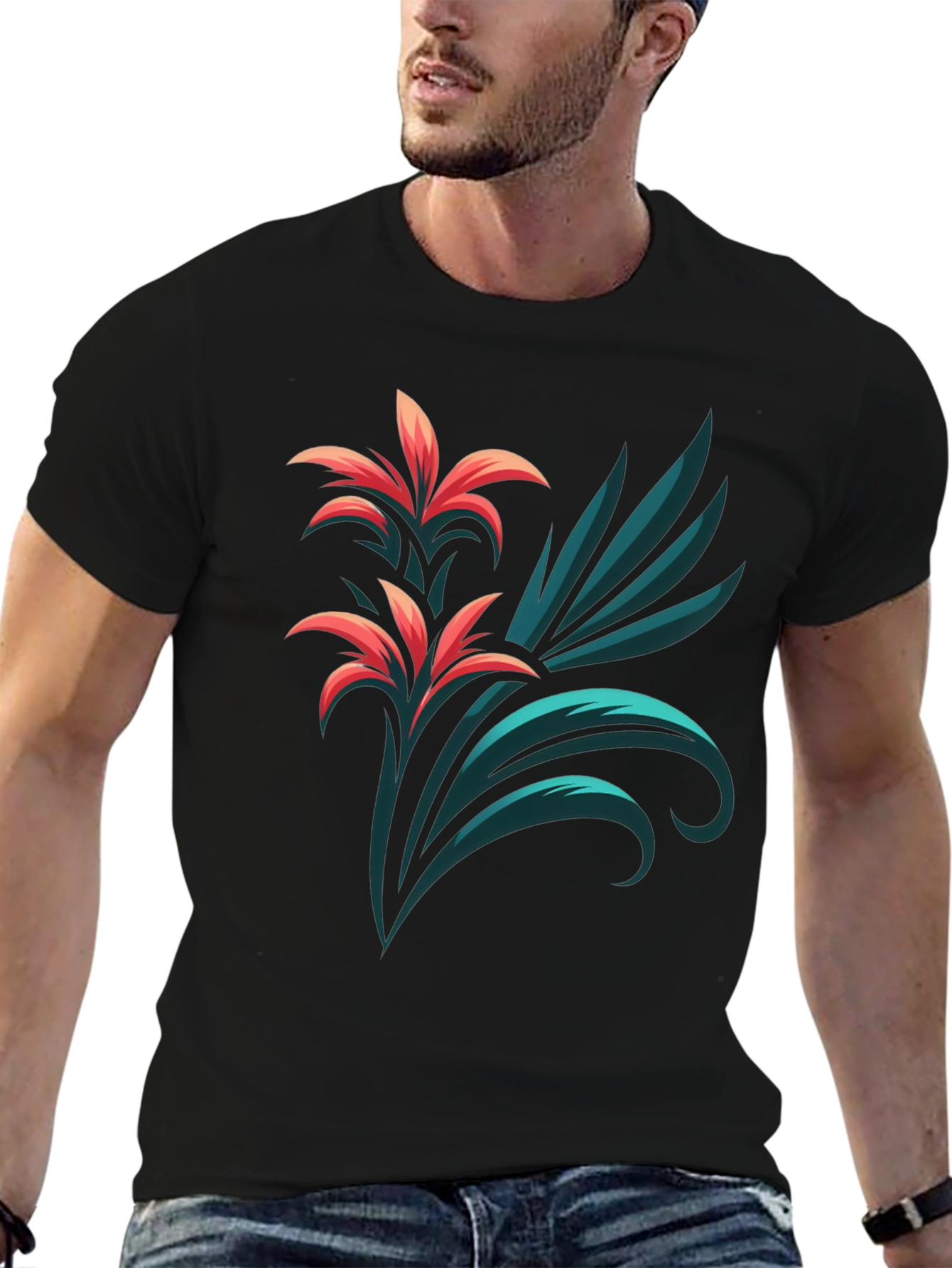 Stylish Black T-Shirt with Floral Graphic Print