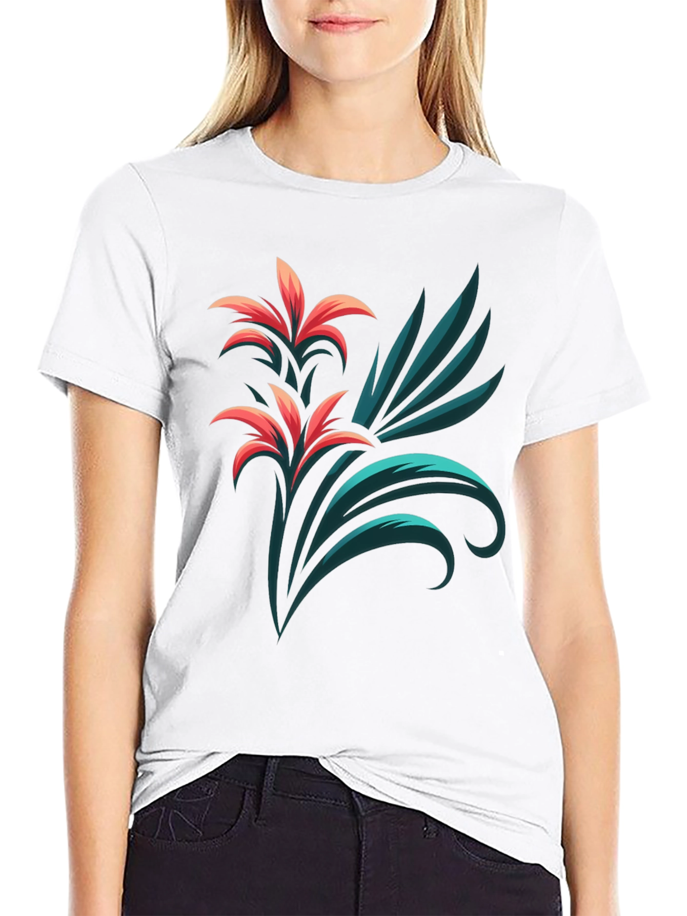 Stylish Black T-Shirt with Floral Graphic Print