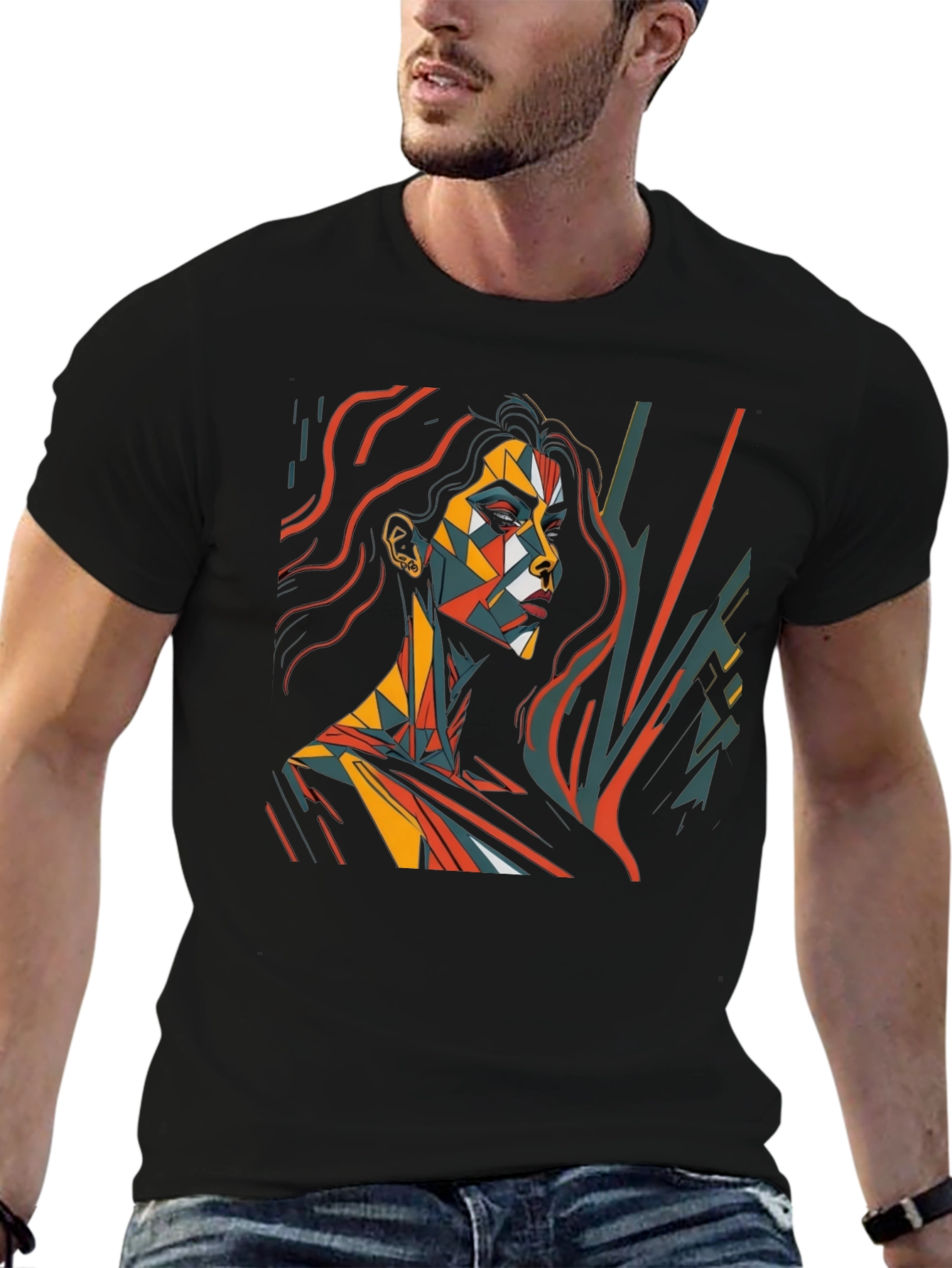 Geometric Art Womens Graphic Tee - Black