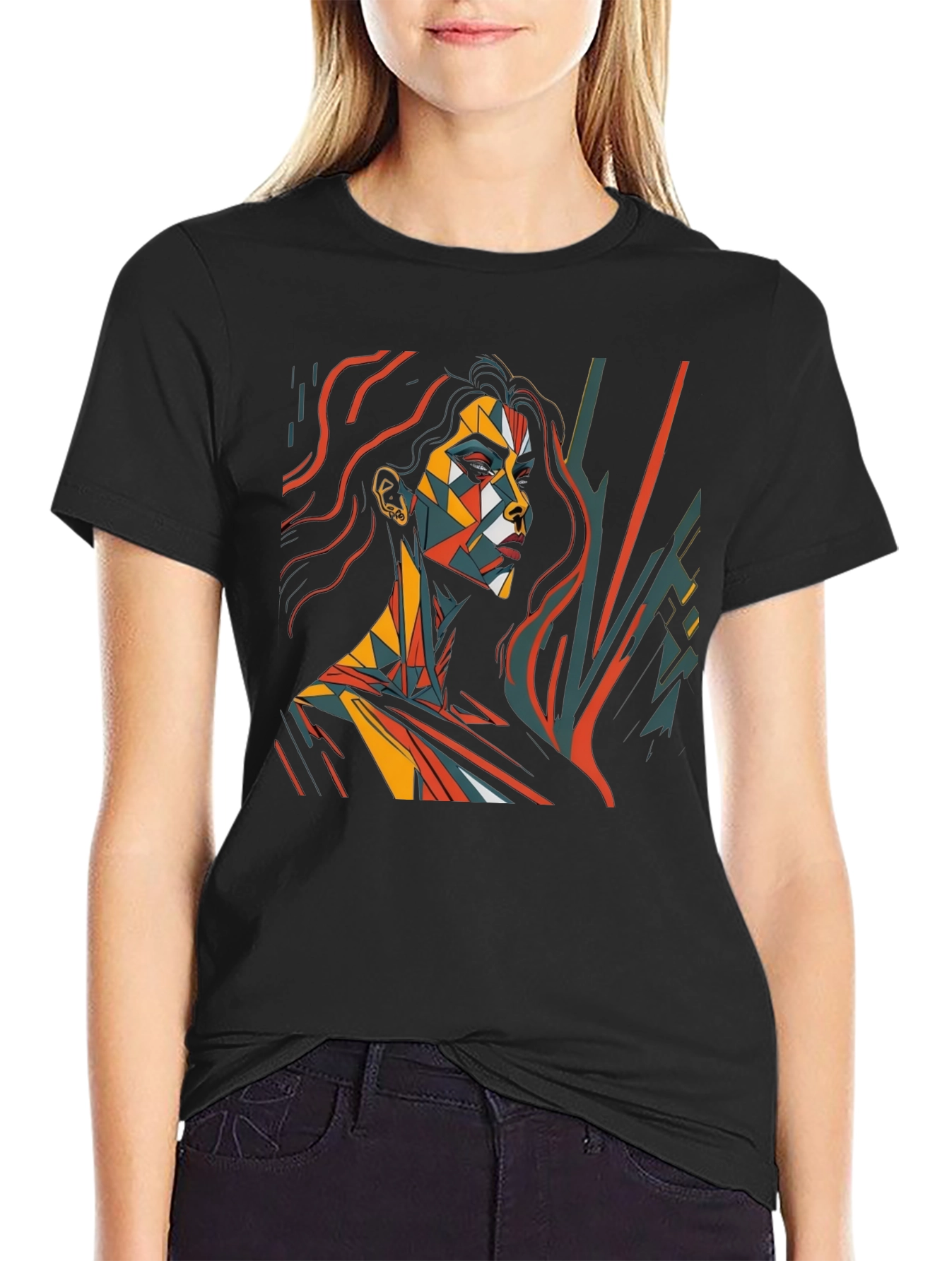 Geometric Art Womens Graphic Tee - Black