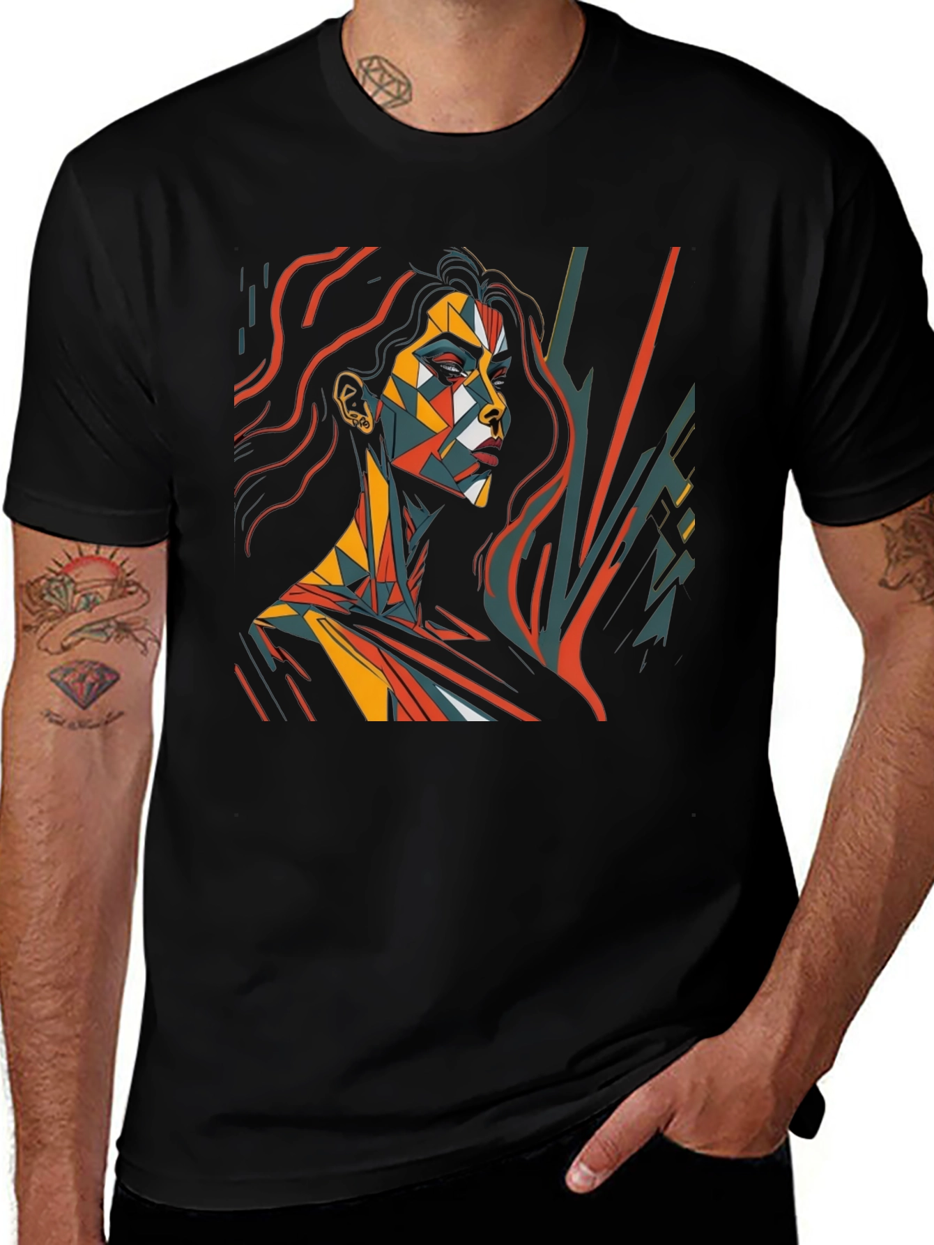 Geometric Art Womens Graphic Tee - Black