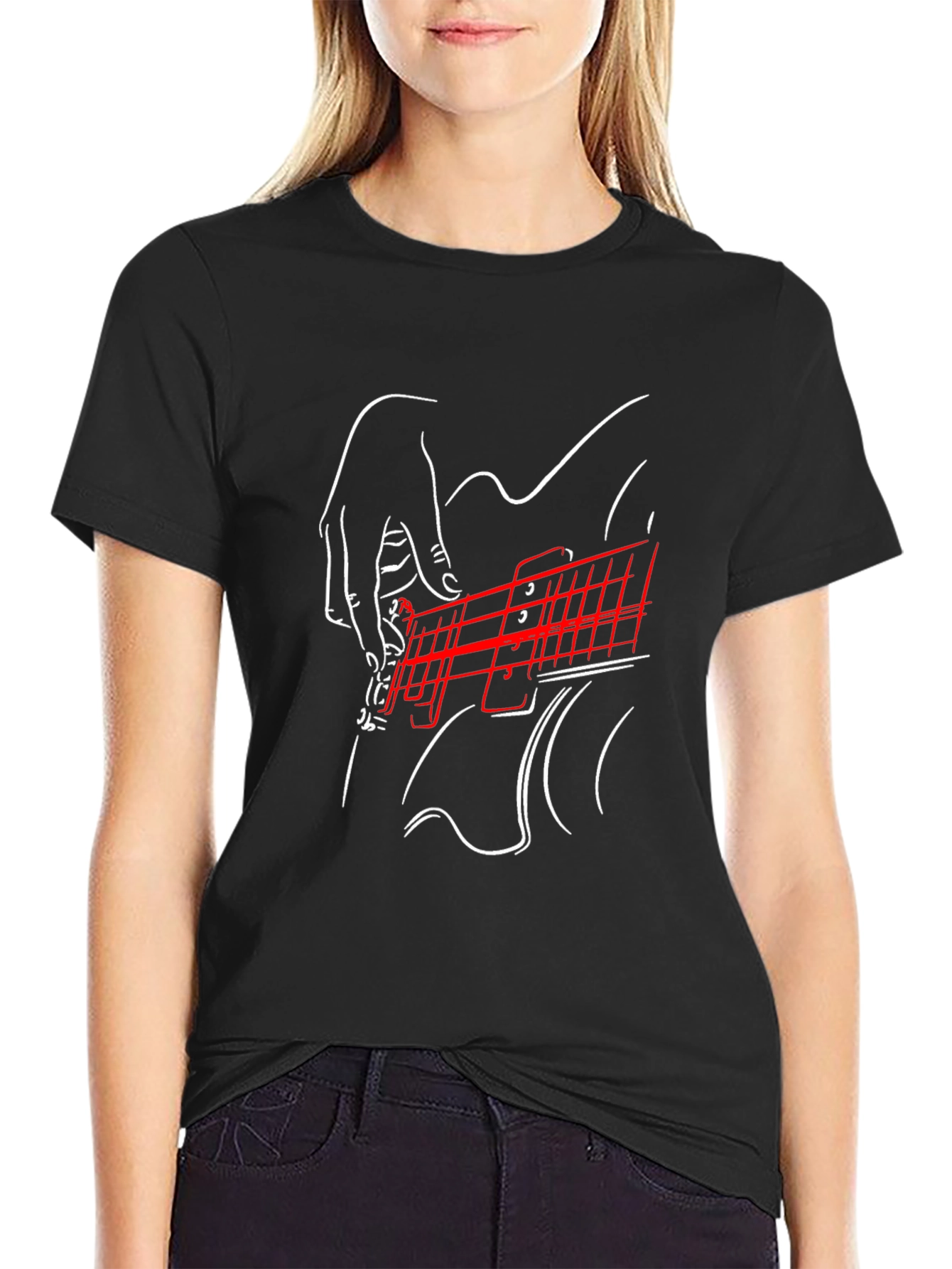 Guitar Graphic Print Black Tee