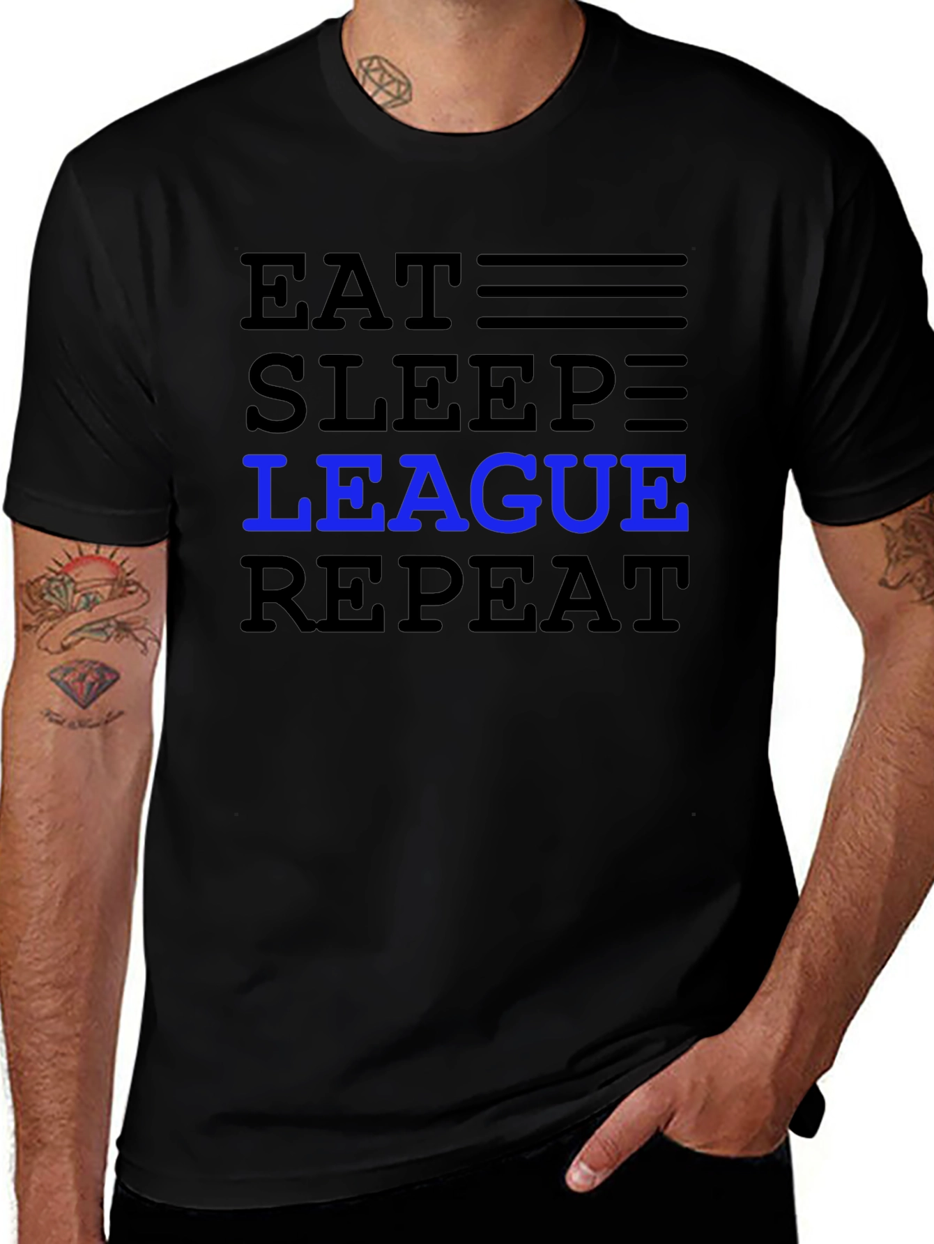 Eat Sleep League Repeat Black T-Shirt