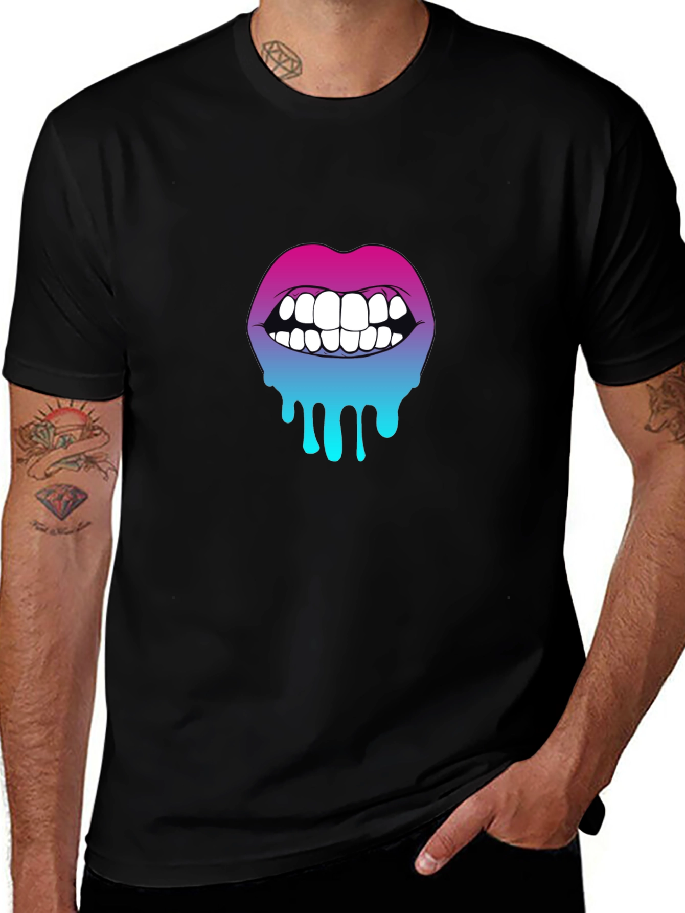 Gradient Dripping Lips Graphic Tee - Trendy & Unique