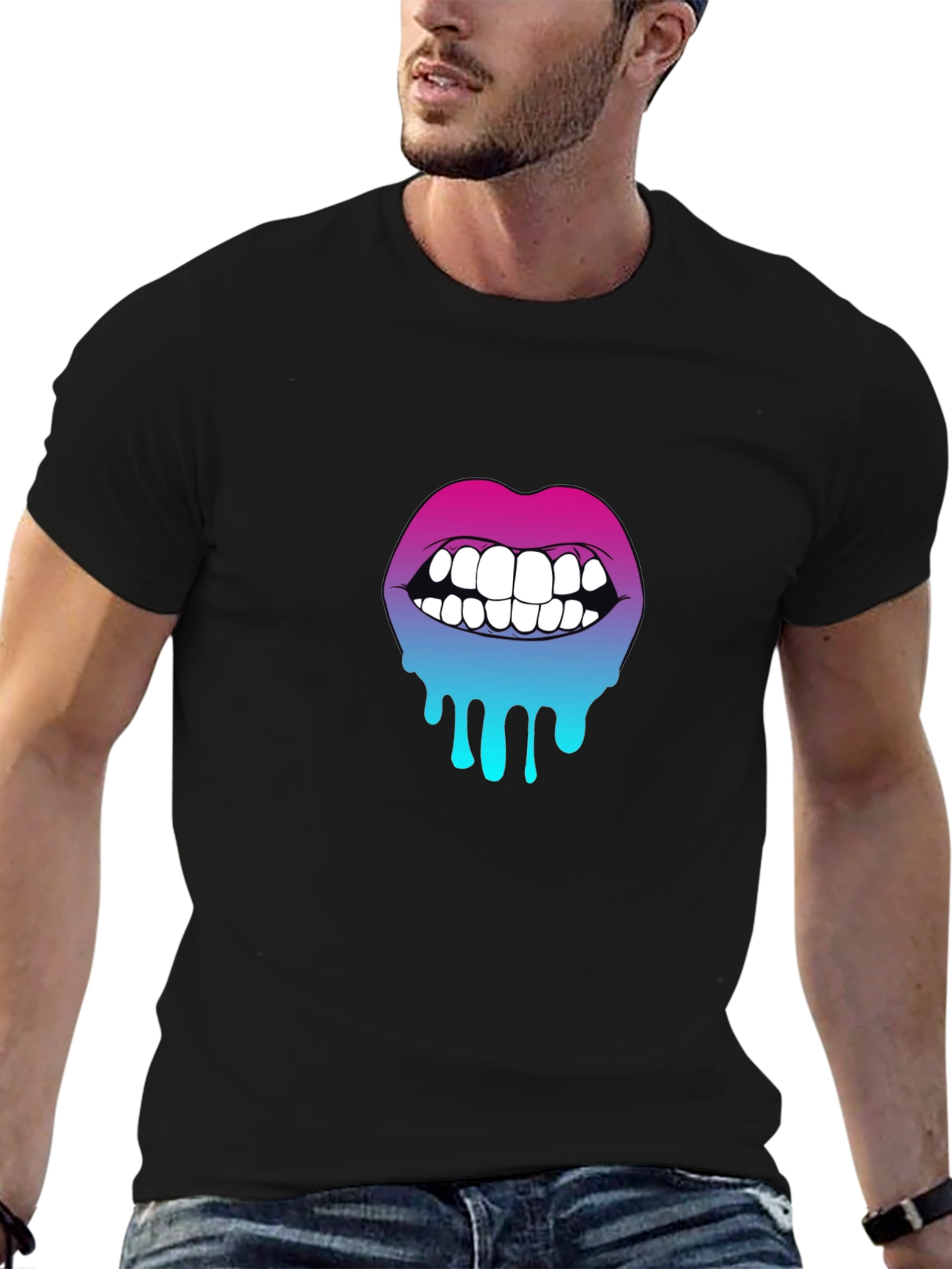 Gradient Dripping Lips Graphic Tee - Trendy & Unique