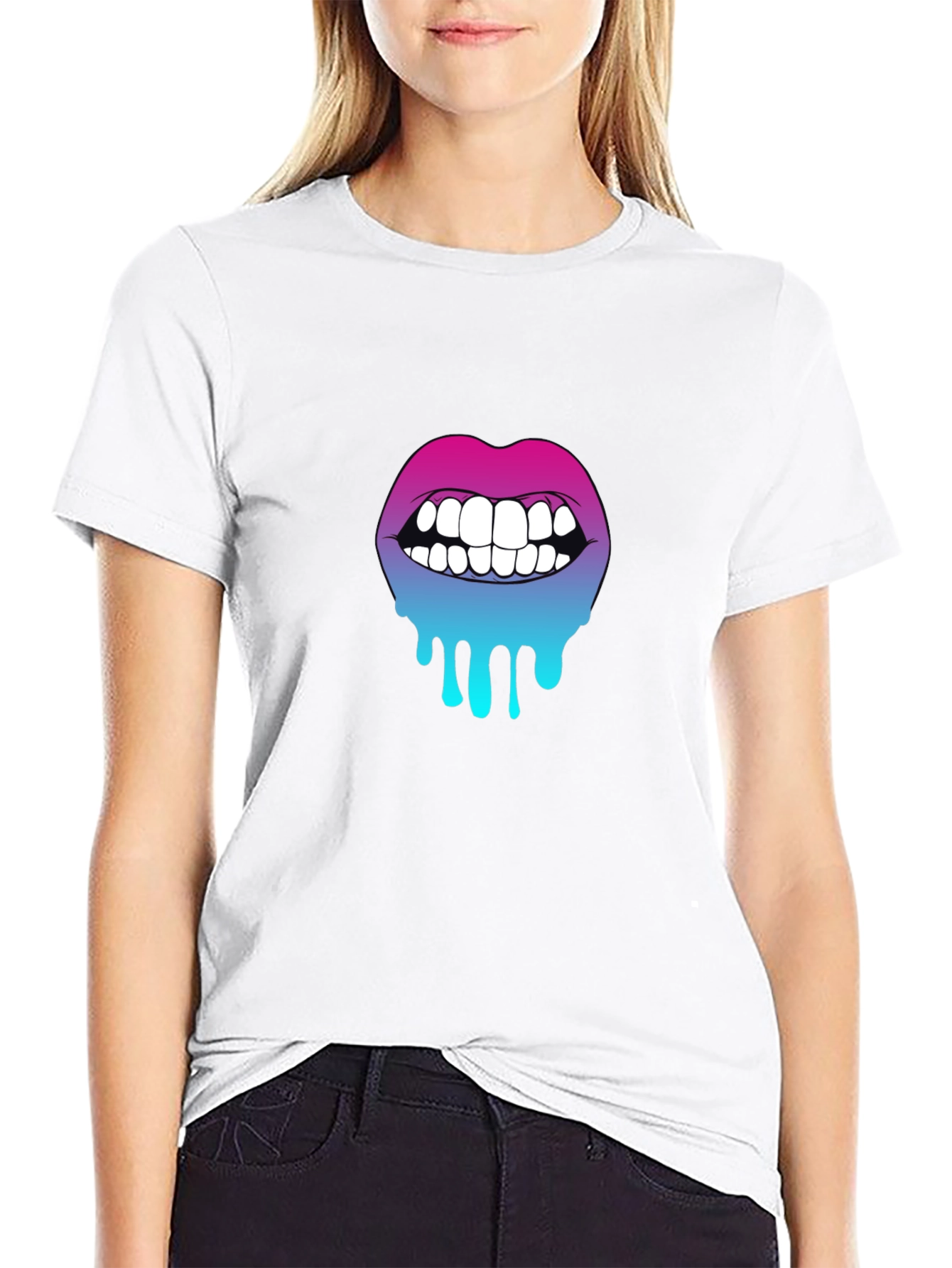 Gradient Dripping Lips Graphic Tee - Trendy & Unique