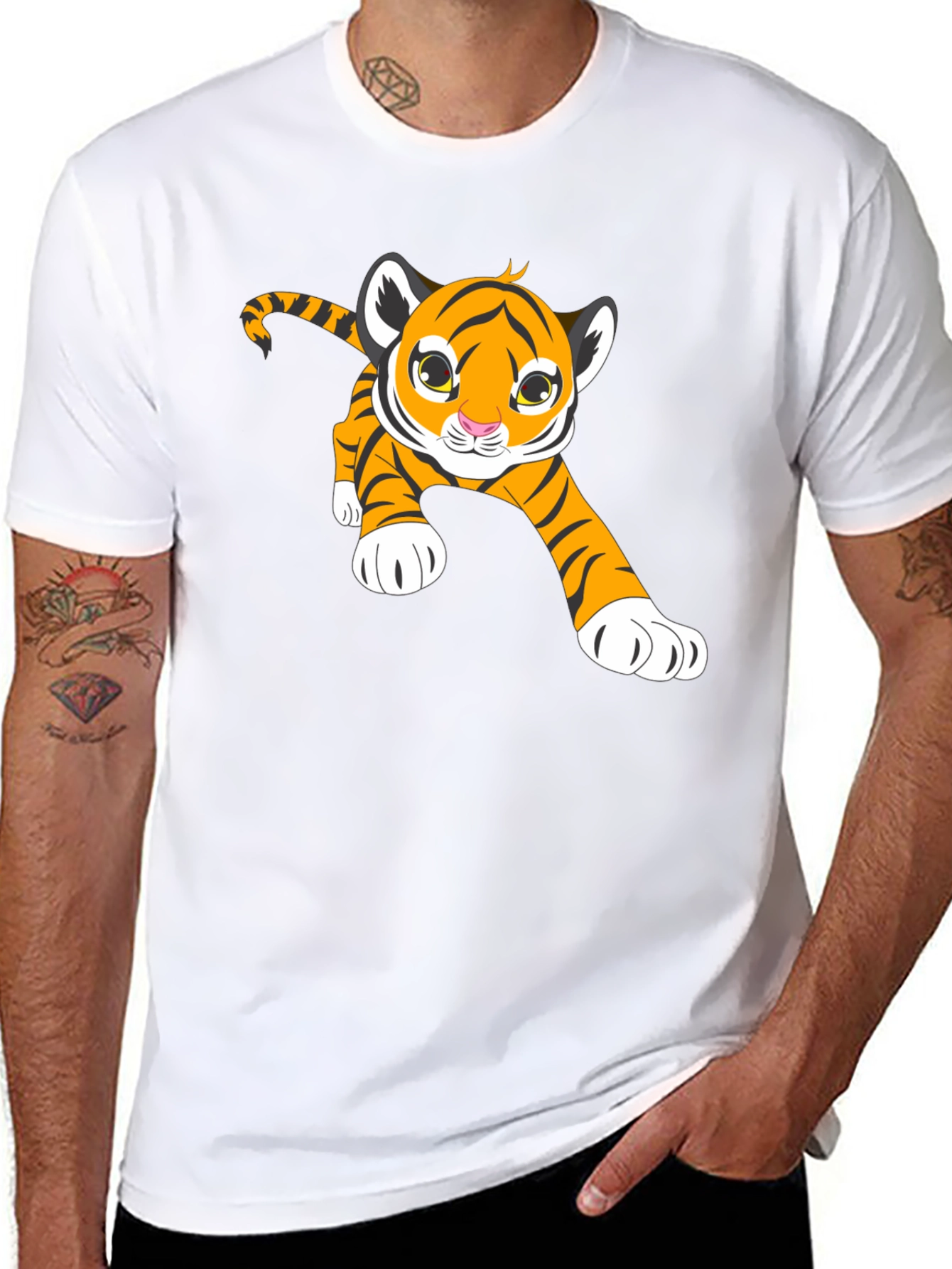 Cute Tiger Cub Graphic T-Shirt - Black