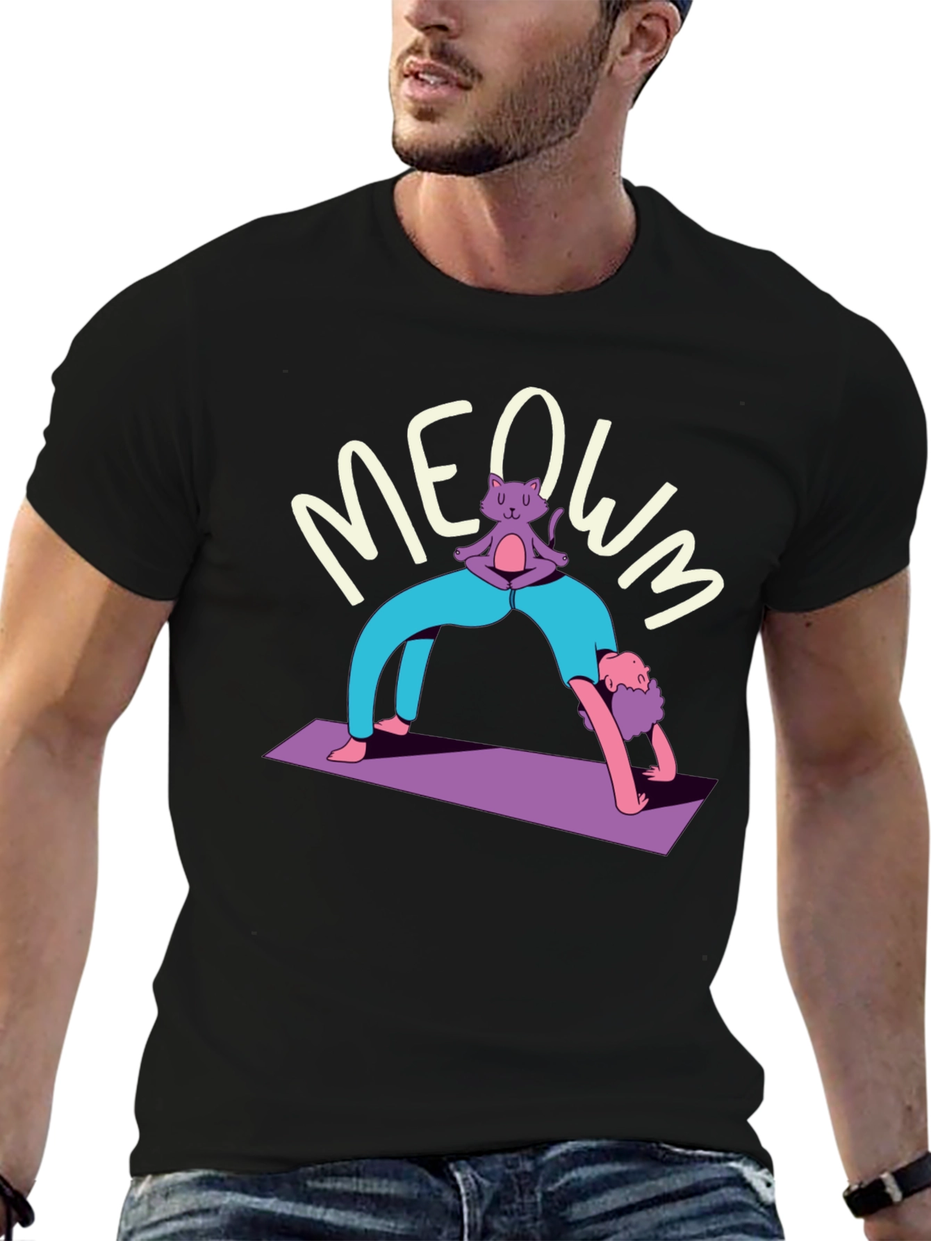 Yoga Cat MEOWM T-Shirt - Funny Workout Tee