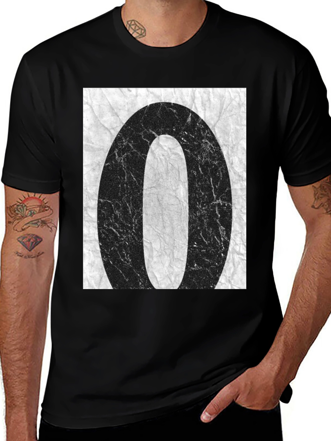 Abstract 0 Graphic Tee - Black Cotton Casual T-Shirt