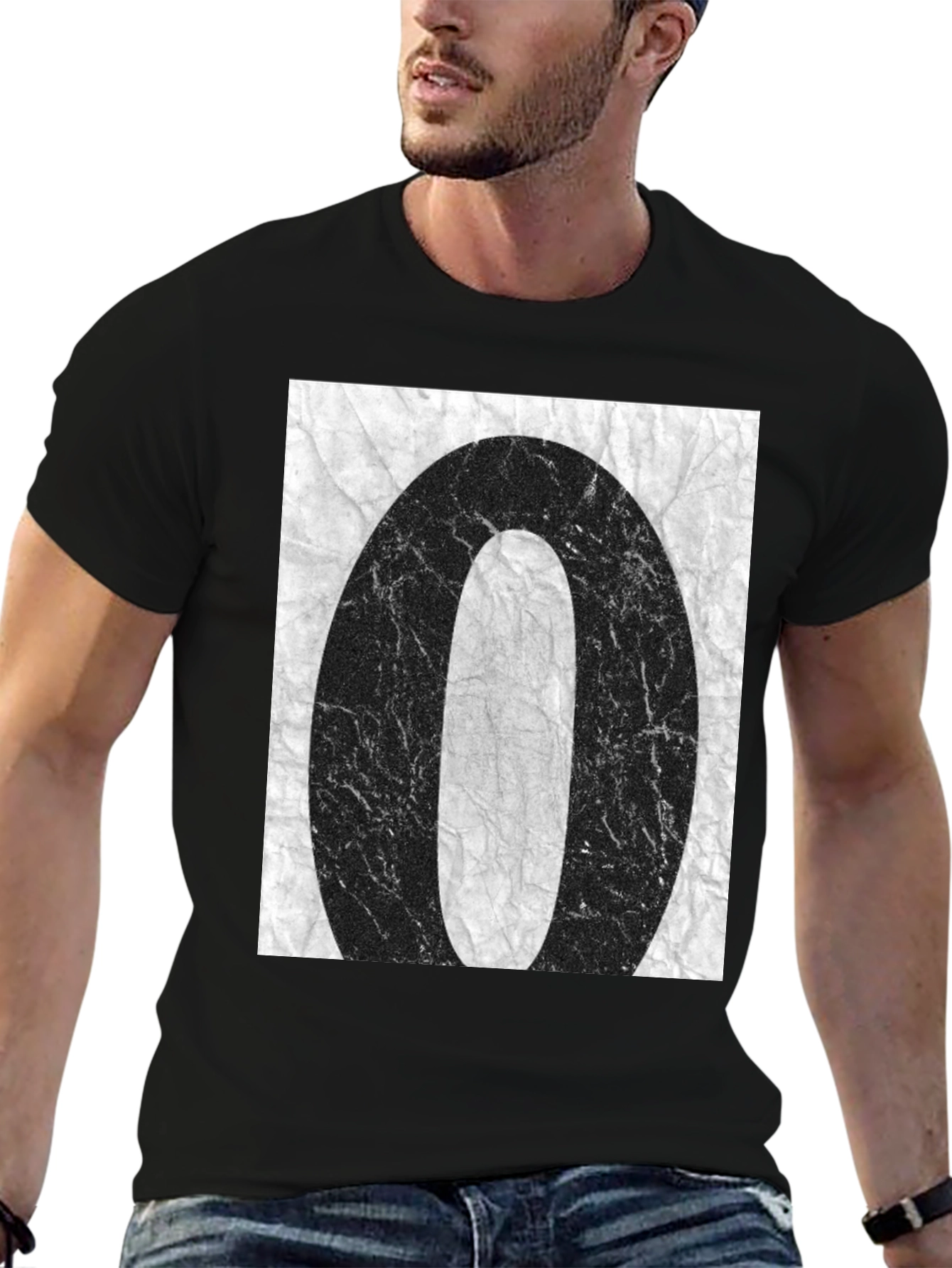Abstract 0 Graphic Tee - Black Cotton Casual T-Shirt