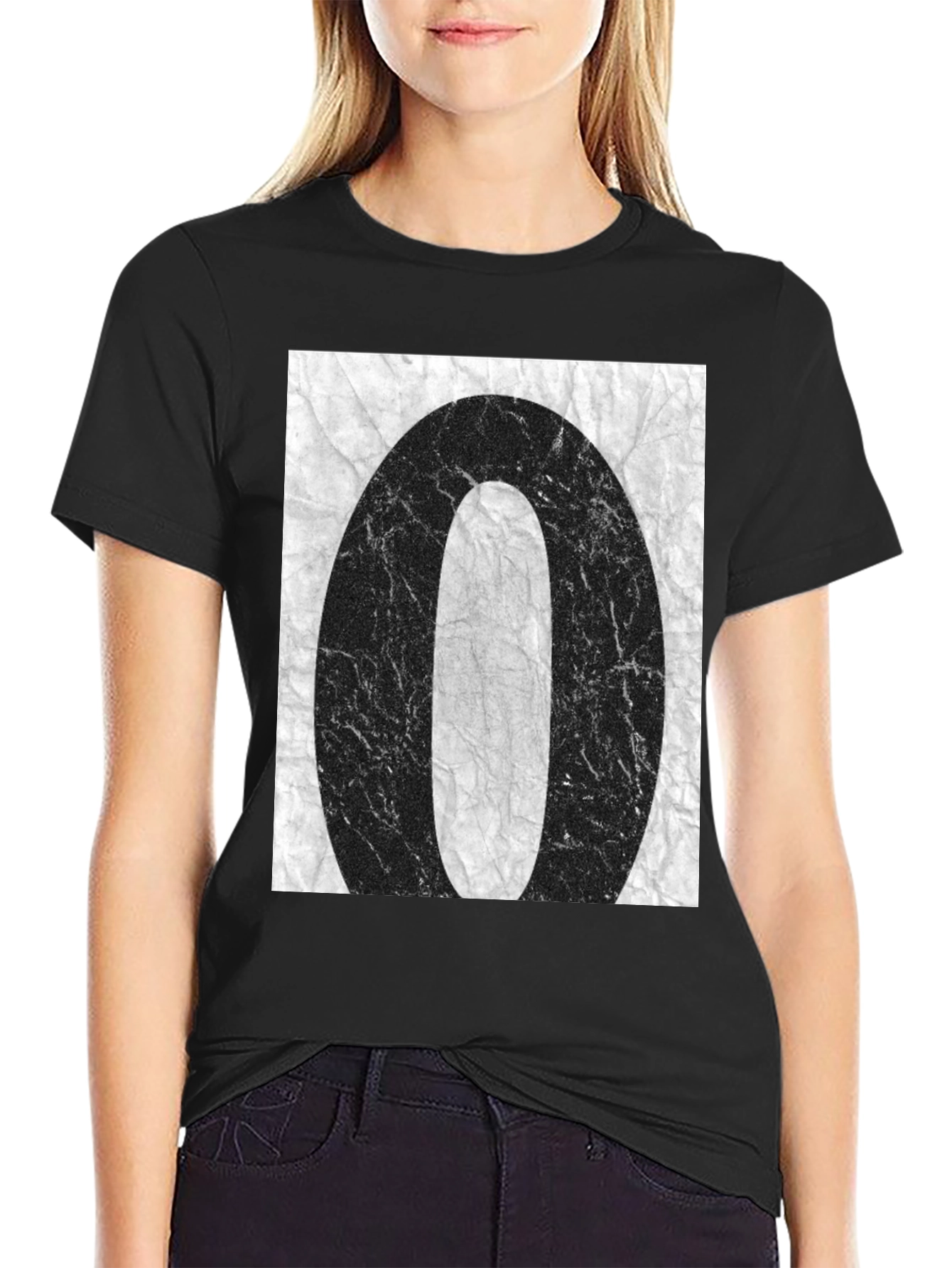 Abstract 0 Graphic Tee - Black Cotton Casual T-Shirt