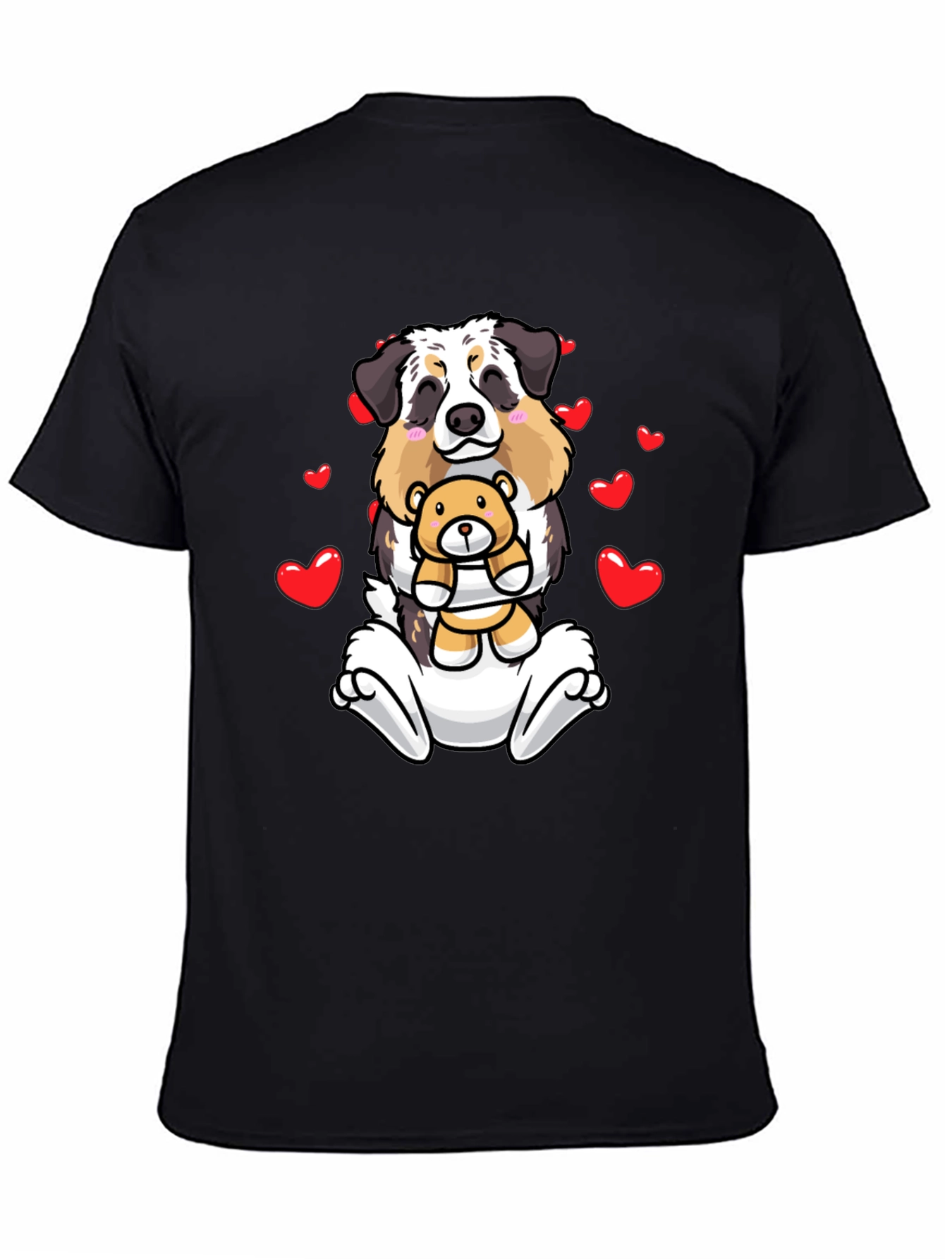 Dog & Teddy Bear Valentines Black T-Shirt