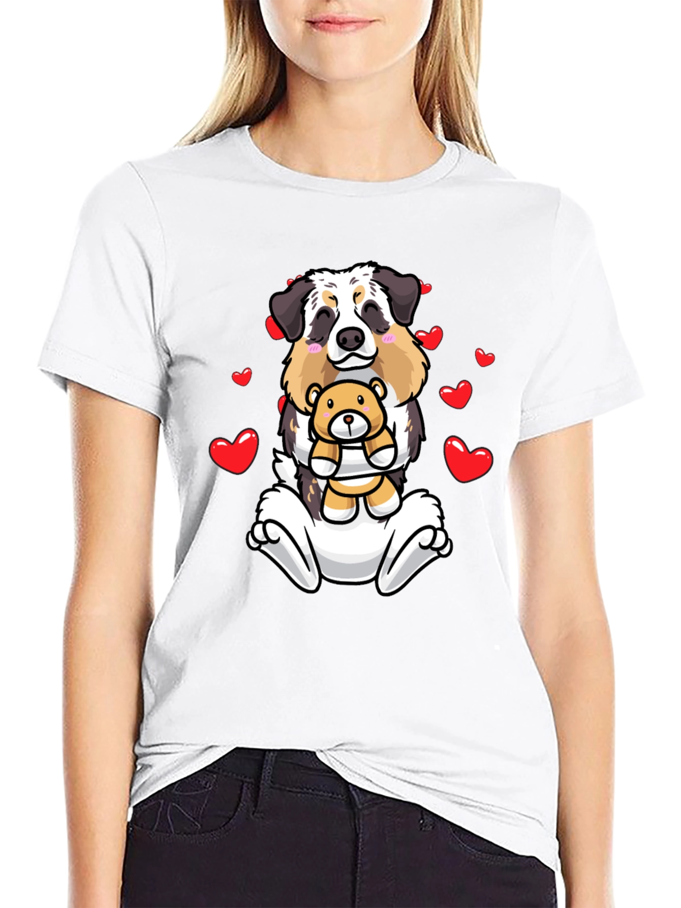 Dog & Teddy Bear Valentines Black T-Shirt