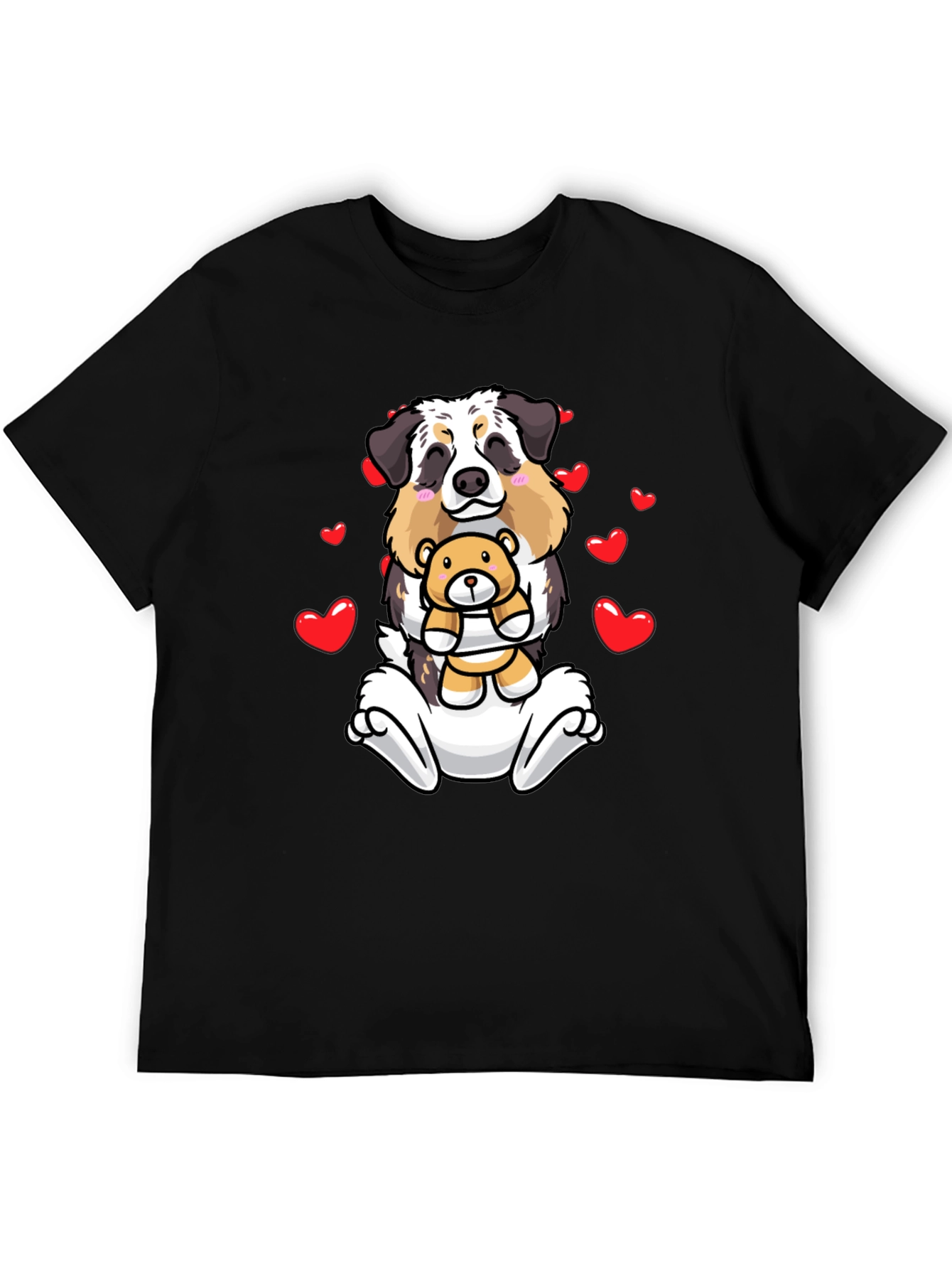 Dog & Teddy Bear Valentines Black T-Shirt