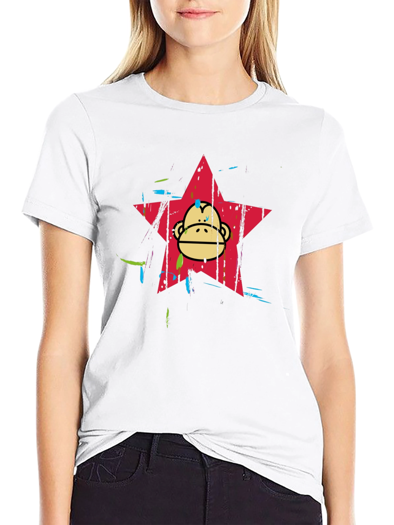 Funky Monkey Star Graphic Tee - Black Cotton Blend