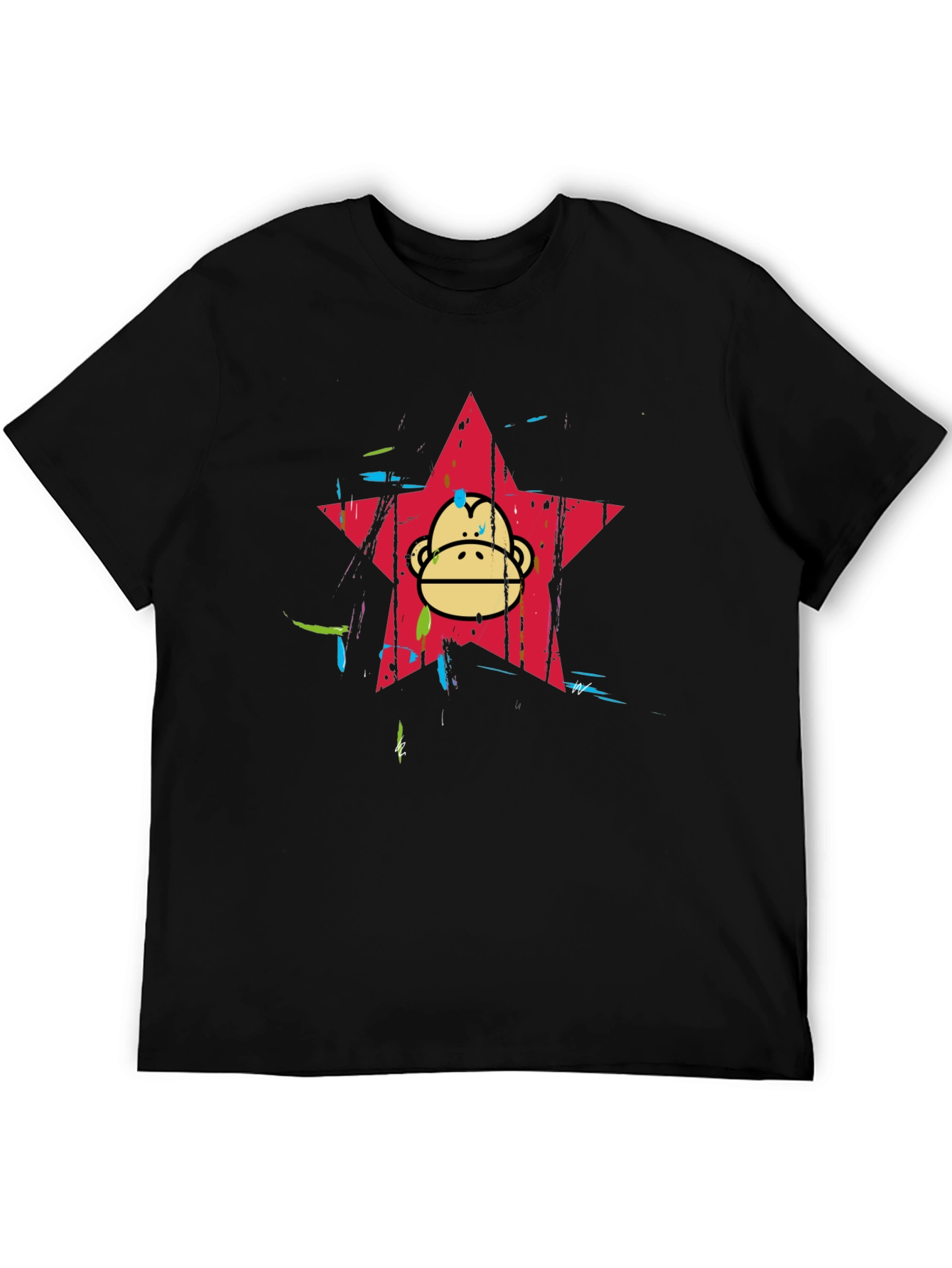 Funky Monkey Star Graphic Tee - Black Cotton Blend