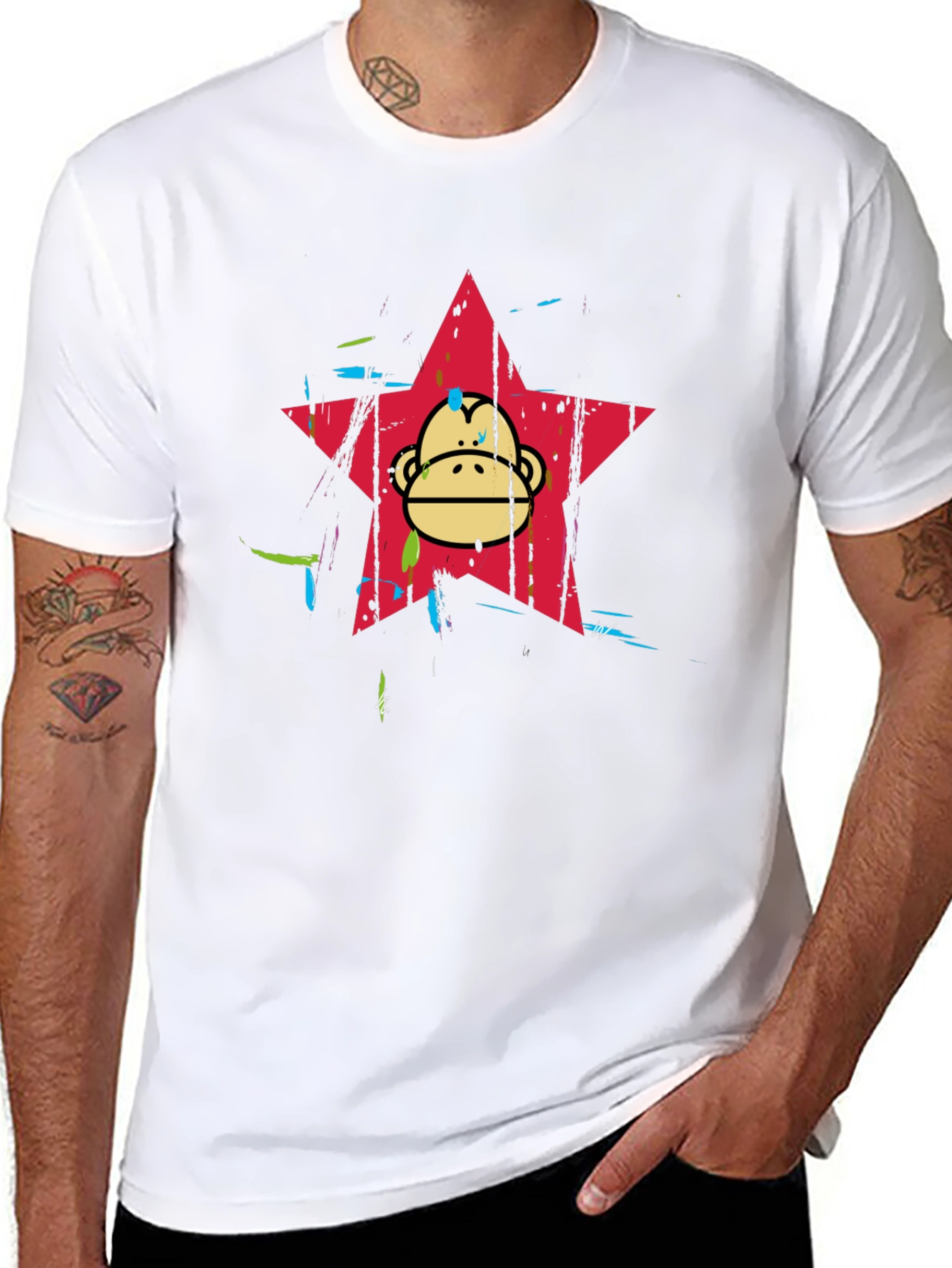 Funky Monkey Star Graphic Tee - Black Cotton Blend
