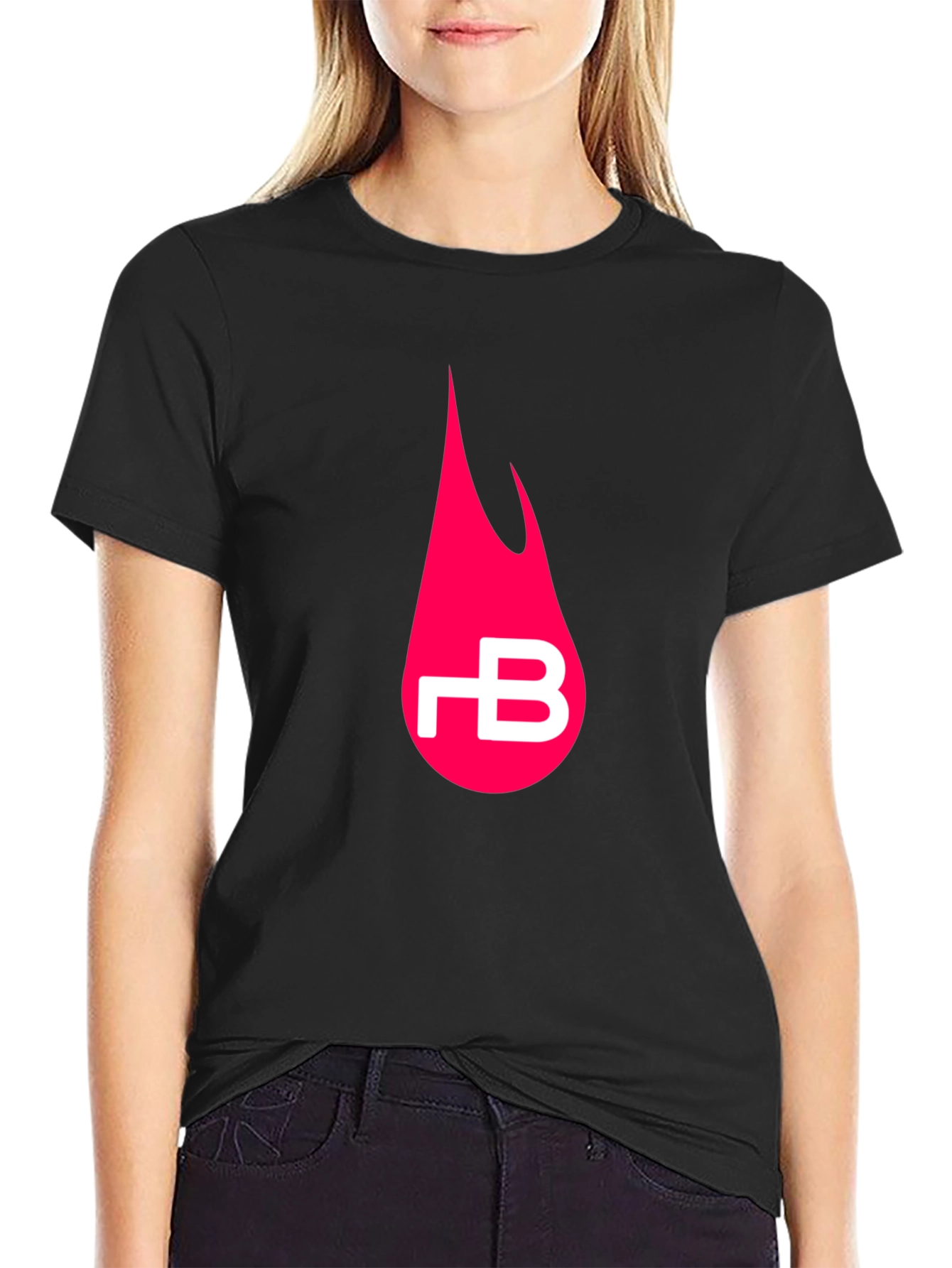Black T-Shirt with Pink Flame Logo