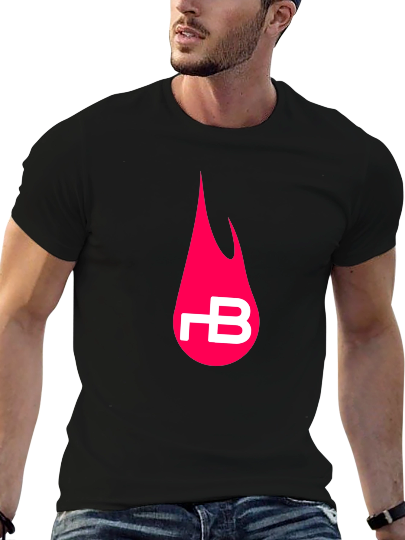 Black T-Shirt with Pink Flame Logo