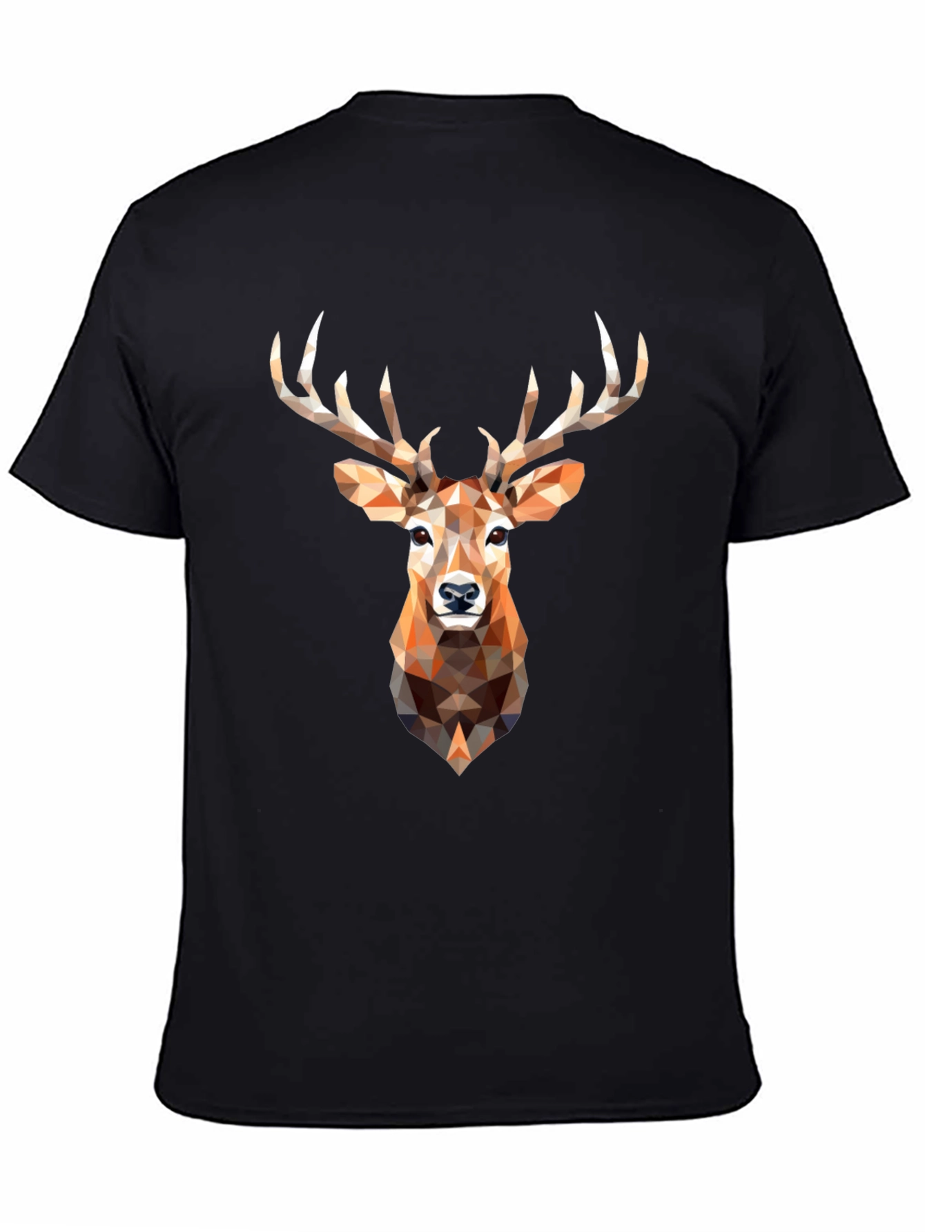 Geometric Deer Head Graphic Print Black T-Shirt
