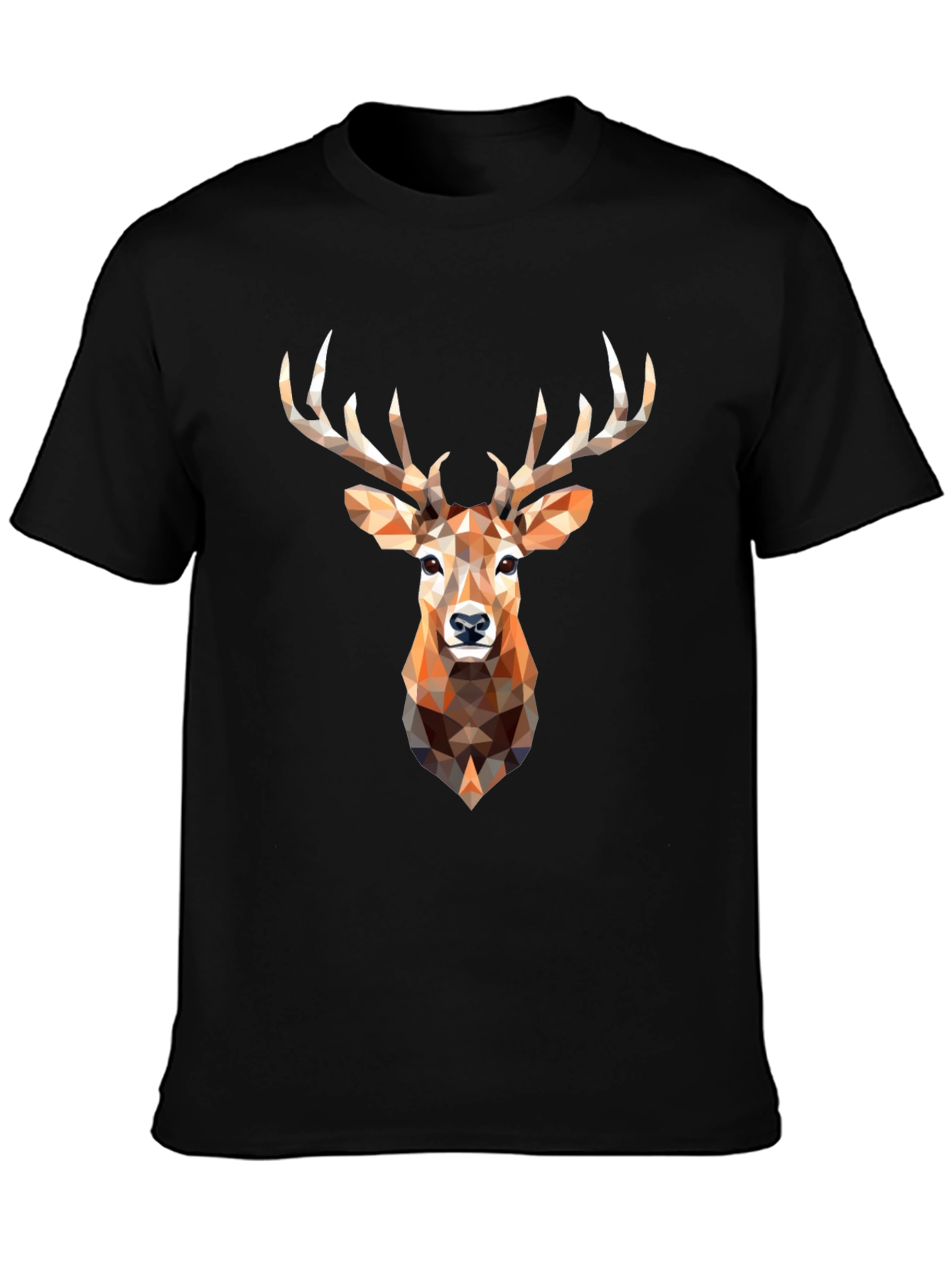 Geometric Deer Head Graphic Print Black T-Shirt
