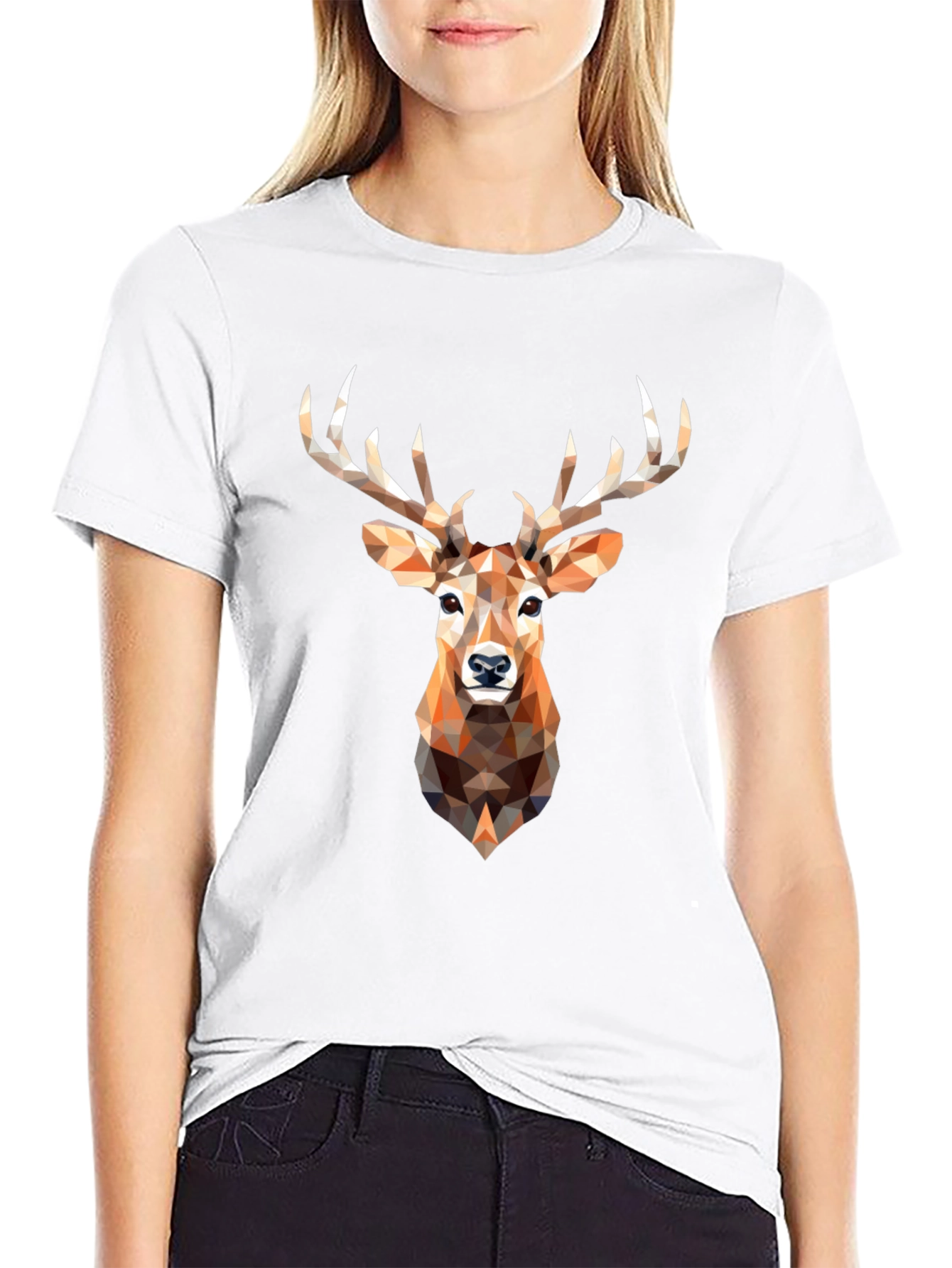 Geometric Deer Head Graphic Print Black T-Shirt