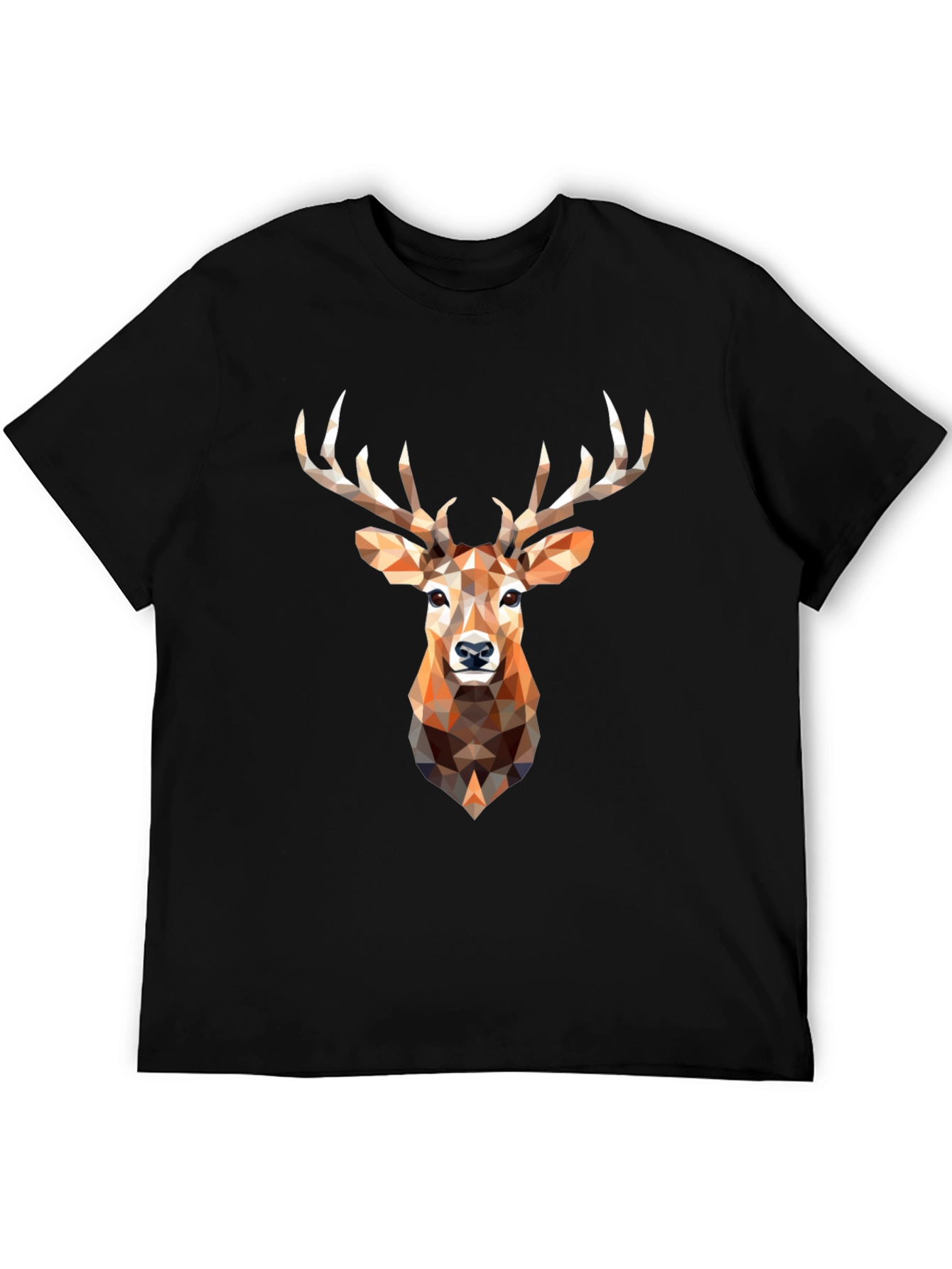 Geometric Deer Head Graphic Print Black T-Shirt
