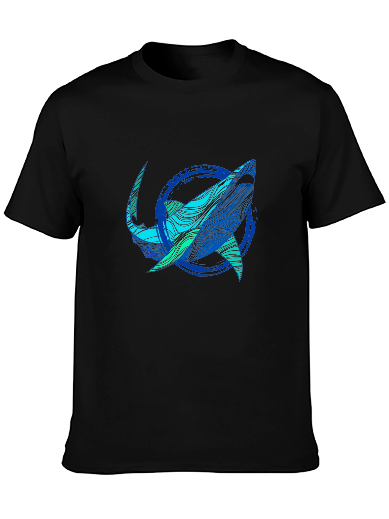 Shark Graphic Print Tee - Stylish Blue Wave Design