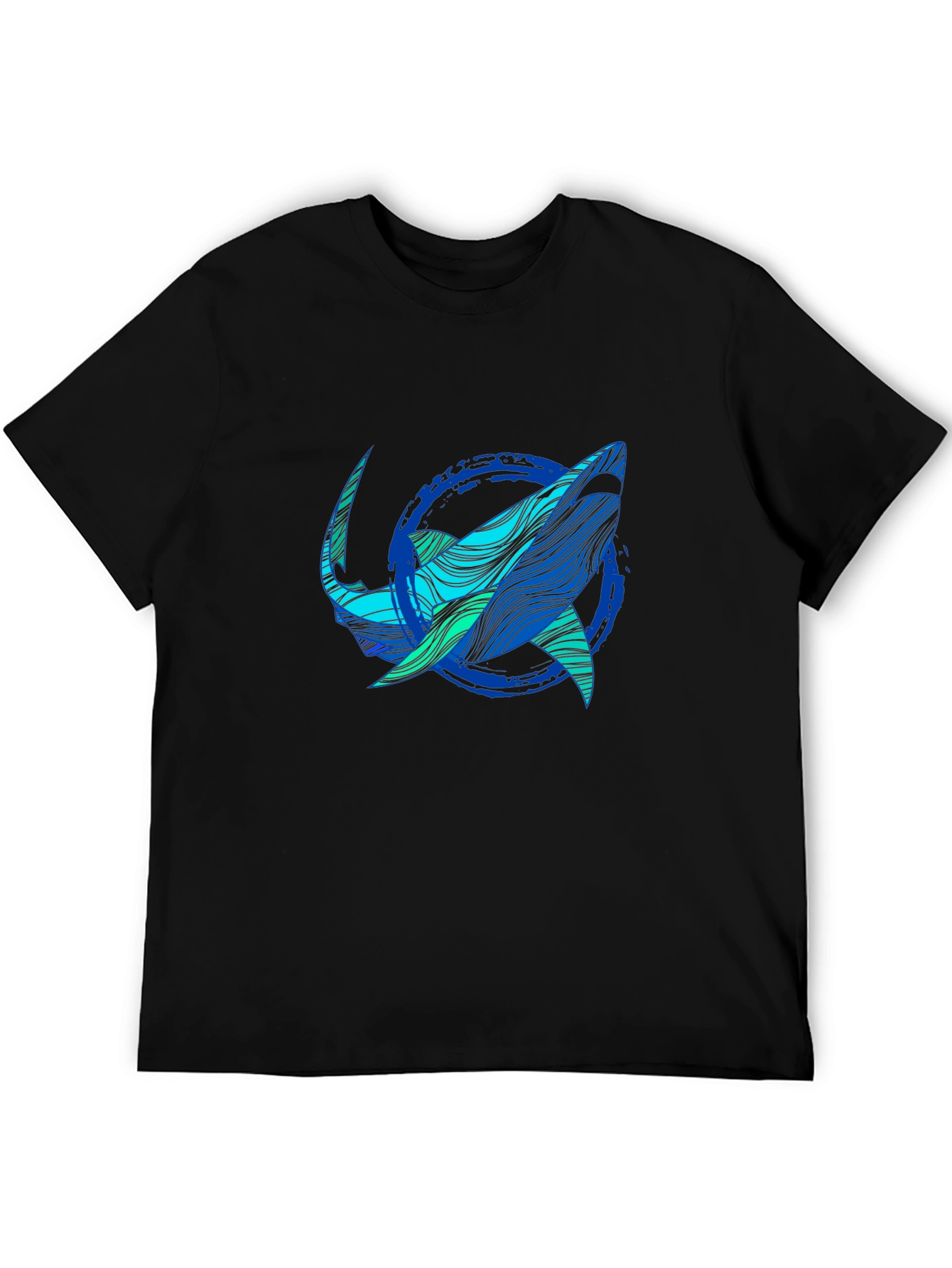 Shark Graphic Print Tee - Stylish Blue Wave Design