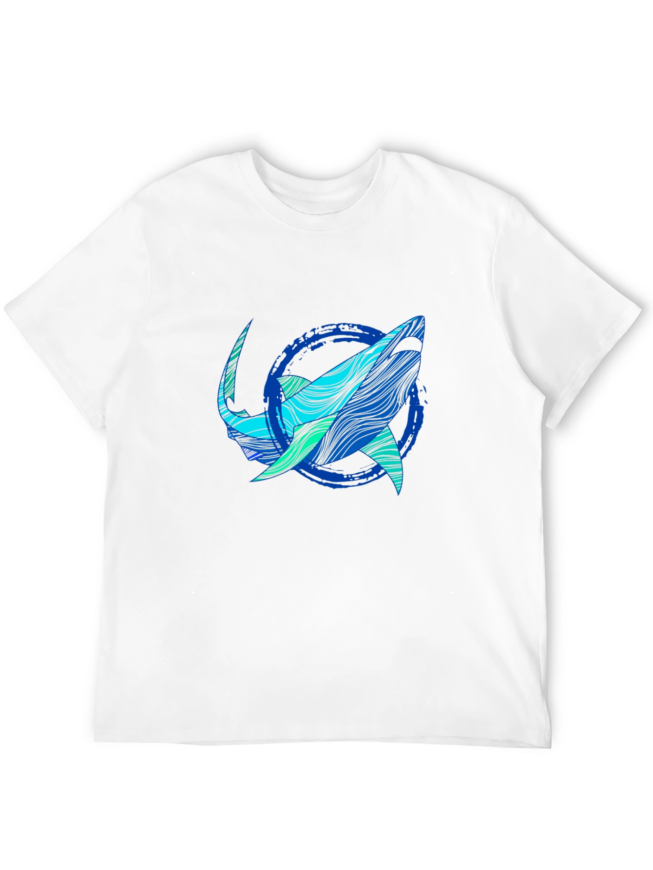 Shark Graphic Print Tee - Stylish Blue Wave Design