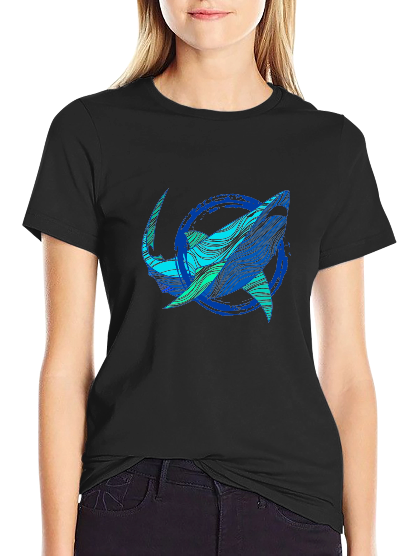 Shark Graphic Print Tee - Stylish Blue Wave Design
