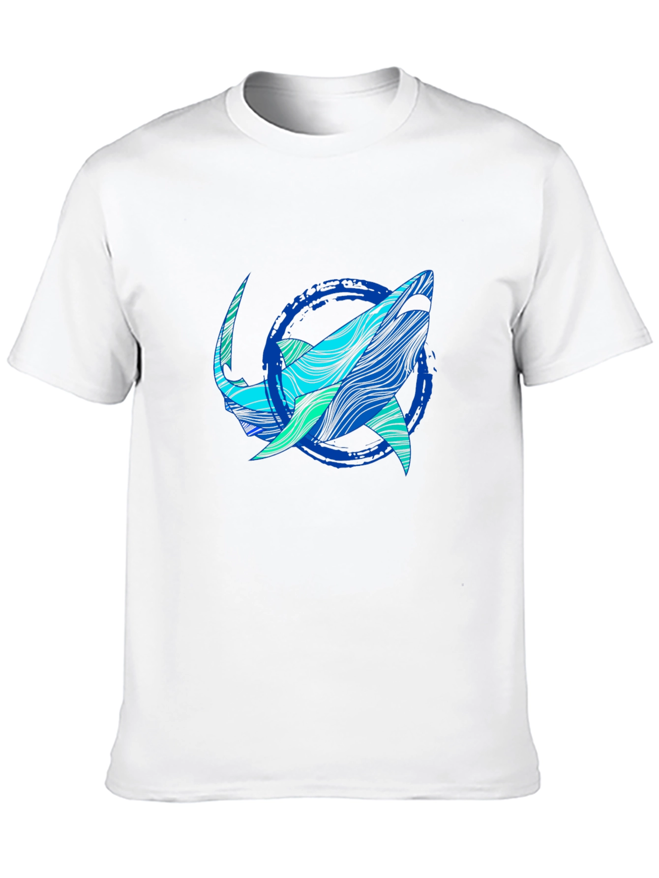 Shark Graphic Print Tee - Stylish Blue Wave Design