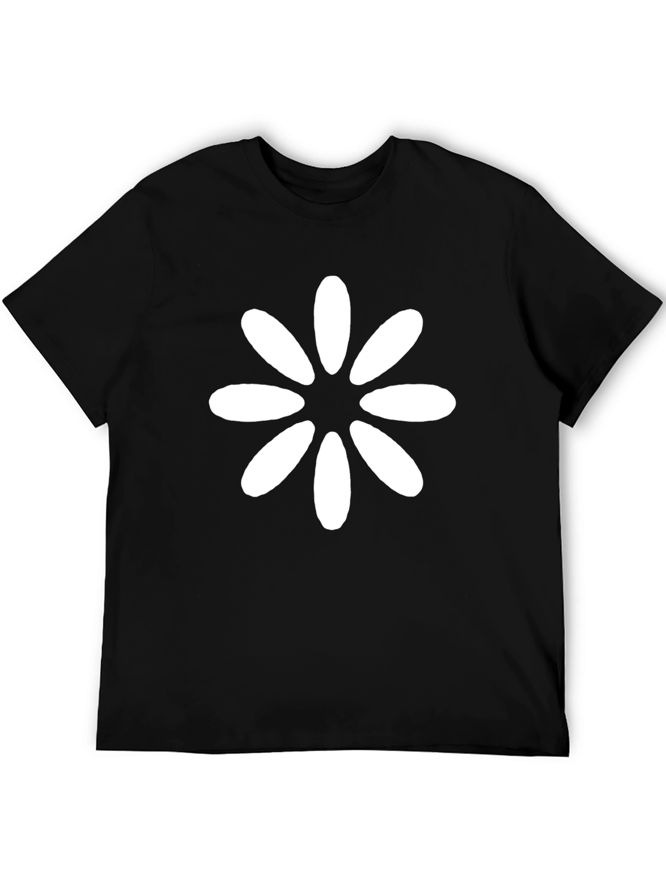 Black T-Shirt with White Flower Design