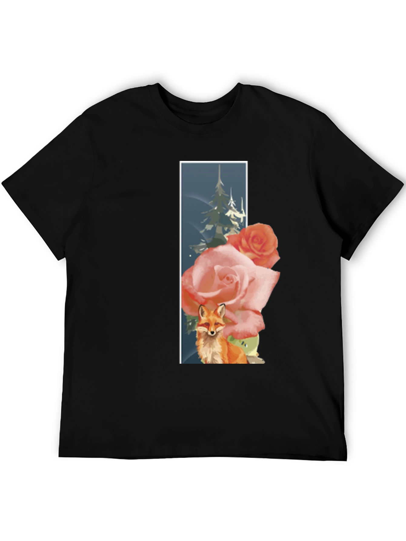 Fox & Roses Graphic T-Shirt - Nature Inspired Design
