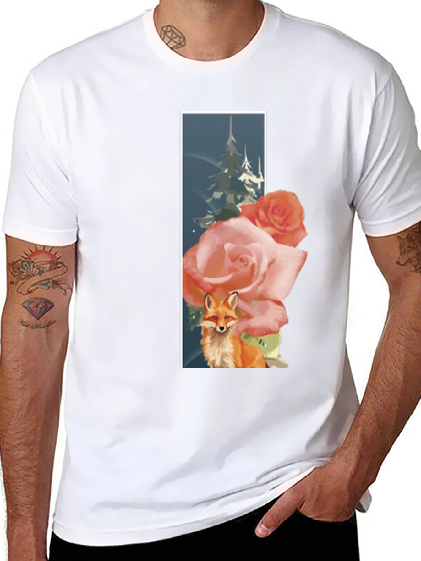 Fox & Roses Graphic T-Shirt - Nature Inspired Design