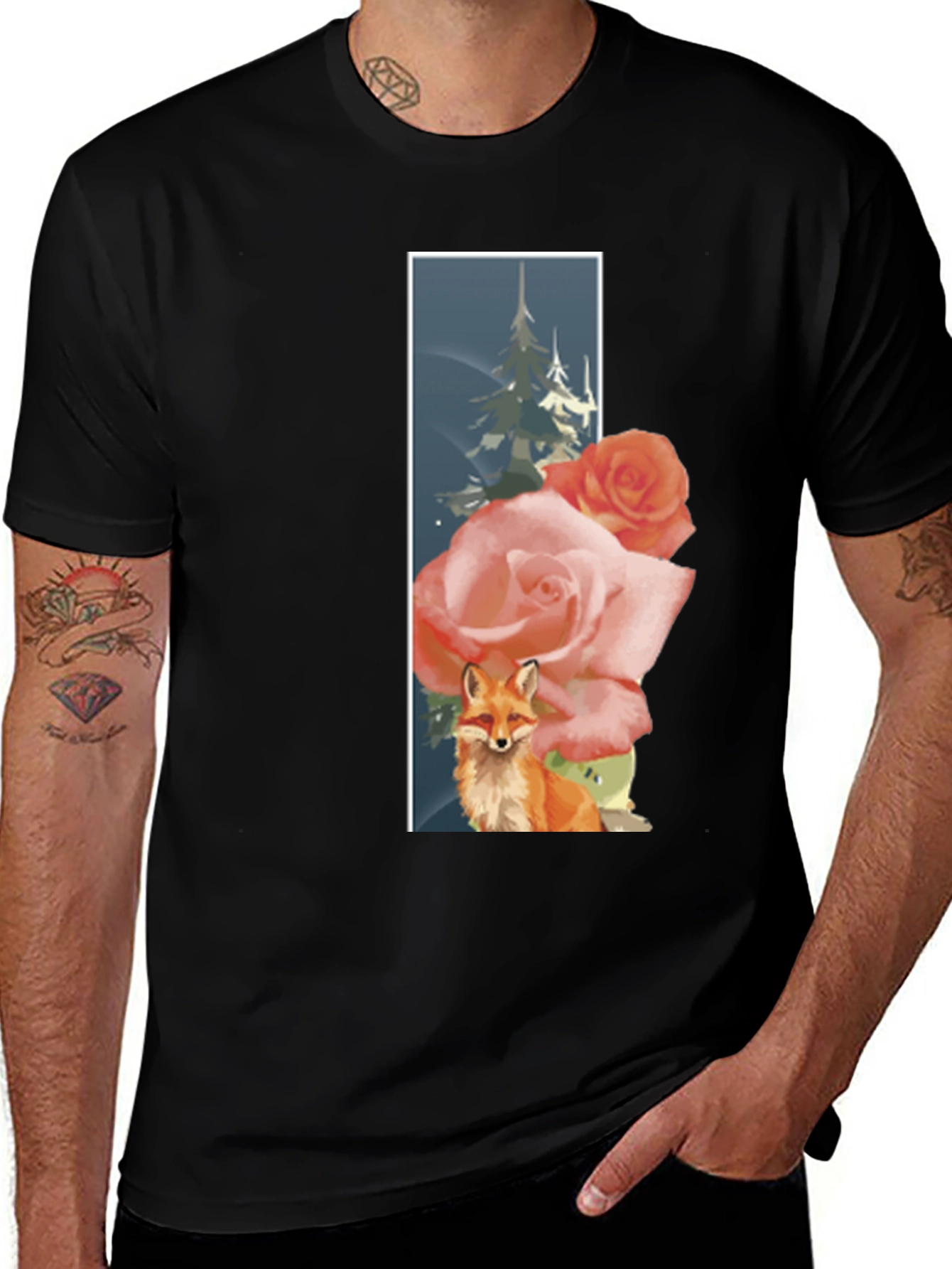 Fox & Roses Graphic T-Shirt - Nature Inspired Design