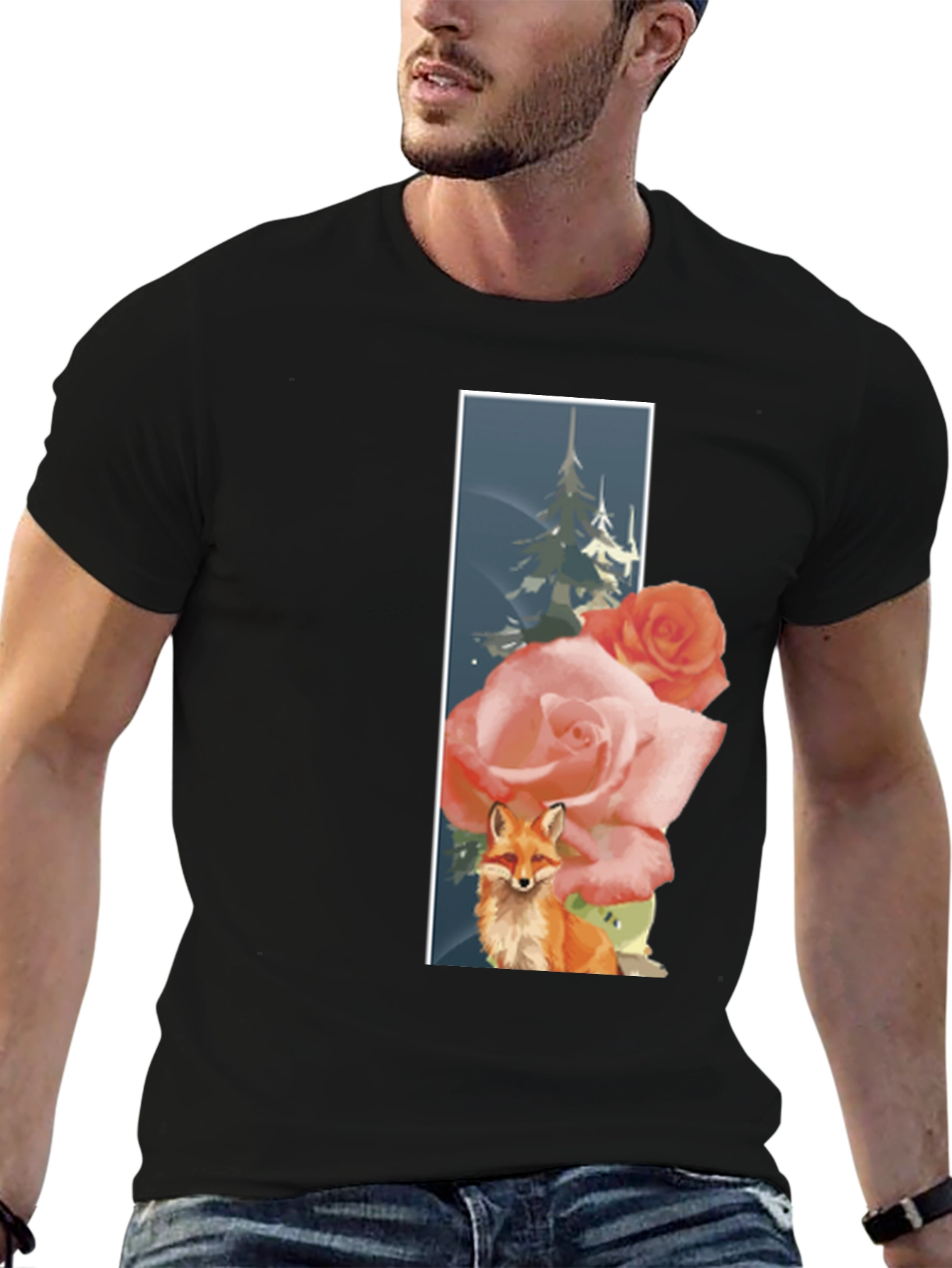 Fox & Roses Graphic T-Shirt - Nature Inspired Design