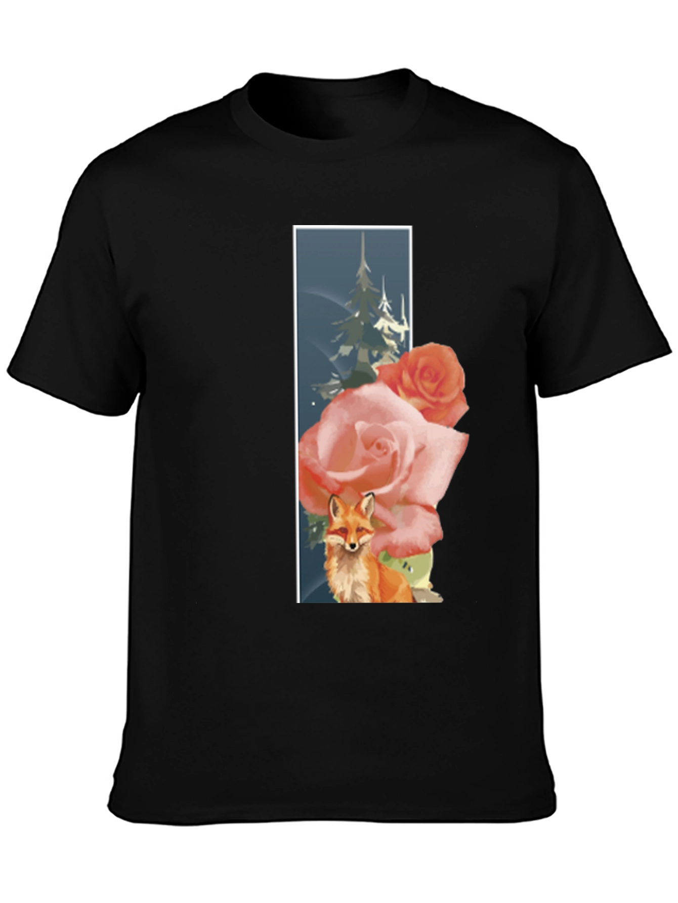 Fox & Roses Graphic T-Shirt - Nature Inspired Design