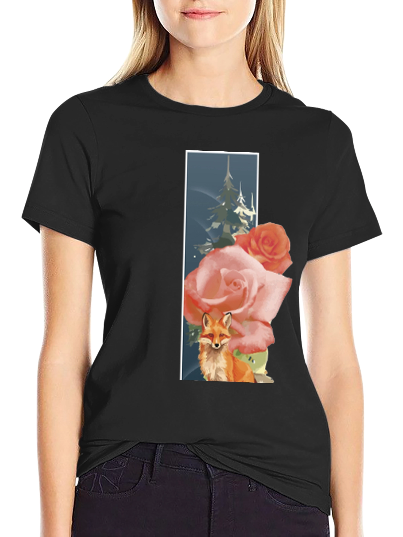 Fox & Roses Graphic T-Shirt - Nature Inspired Design