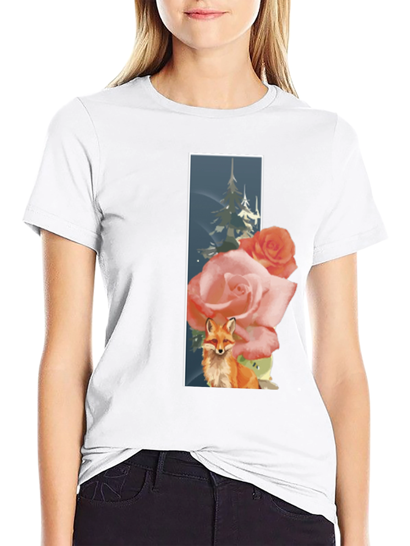 Fox & Roses Graphic T-Shirt - Nature Inspired Design