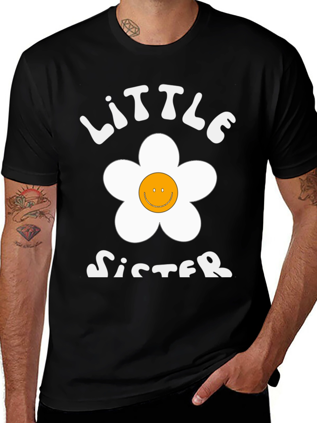 Little Sister Smiley Face Flower Graphic Tee