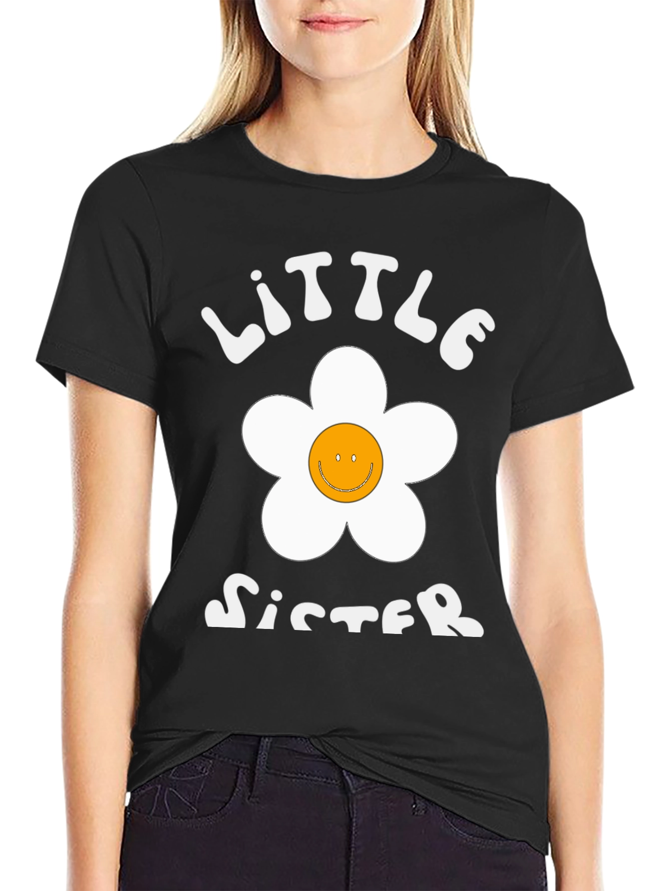 Little Sister Smiley Face Flower Graphic Tee