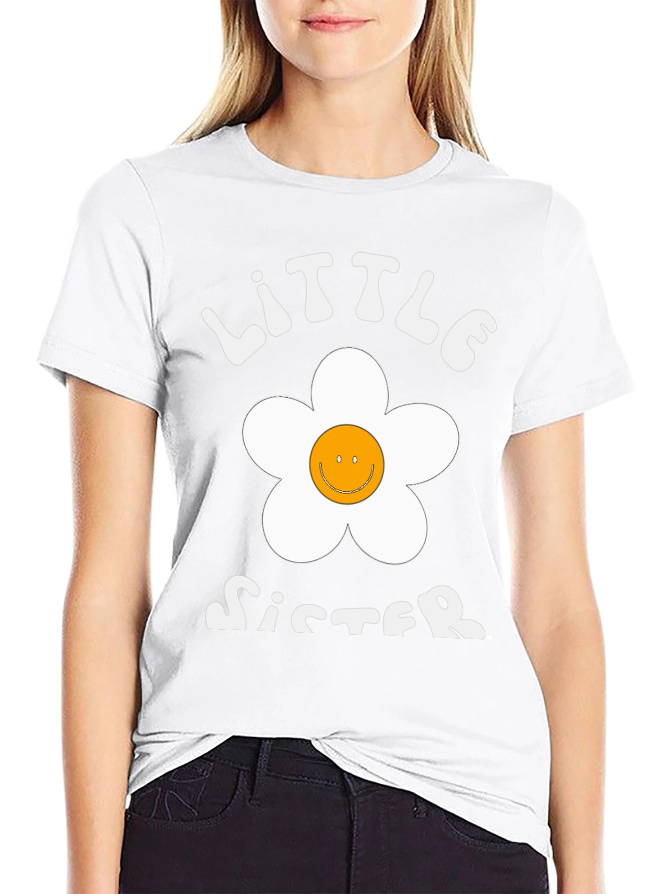 Little Sister Smiley Face Flower Graphic Tee