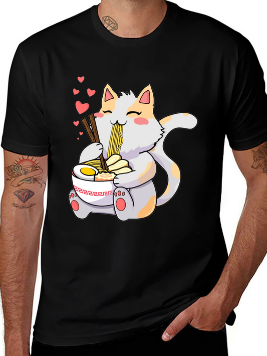 Cute Cat Ramen T-Shirt - Kawaii Anime Style