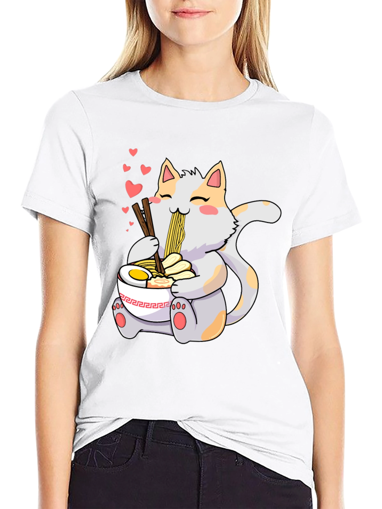 Cute Cat Ramen T-Shirt - Kawaii Anime Style