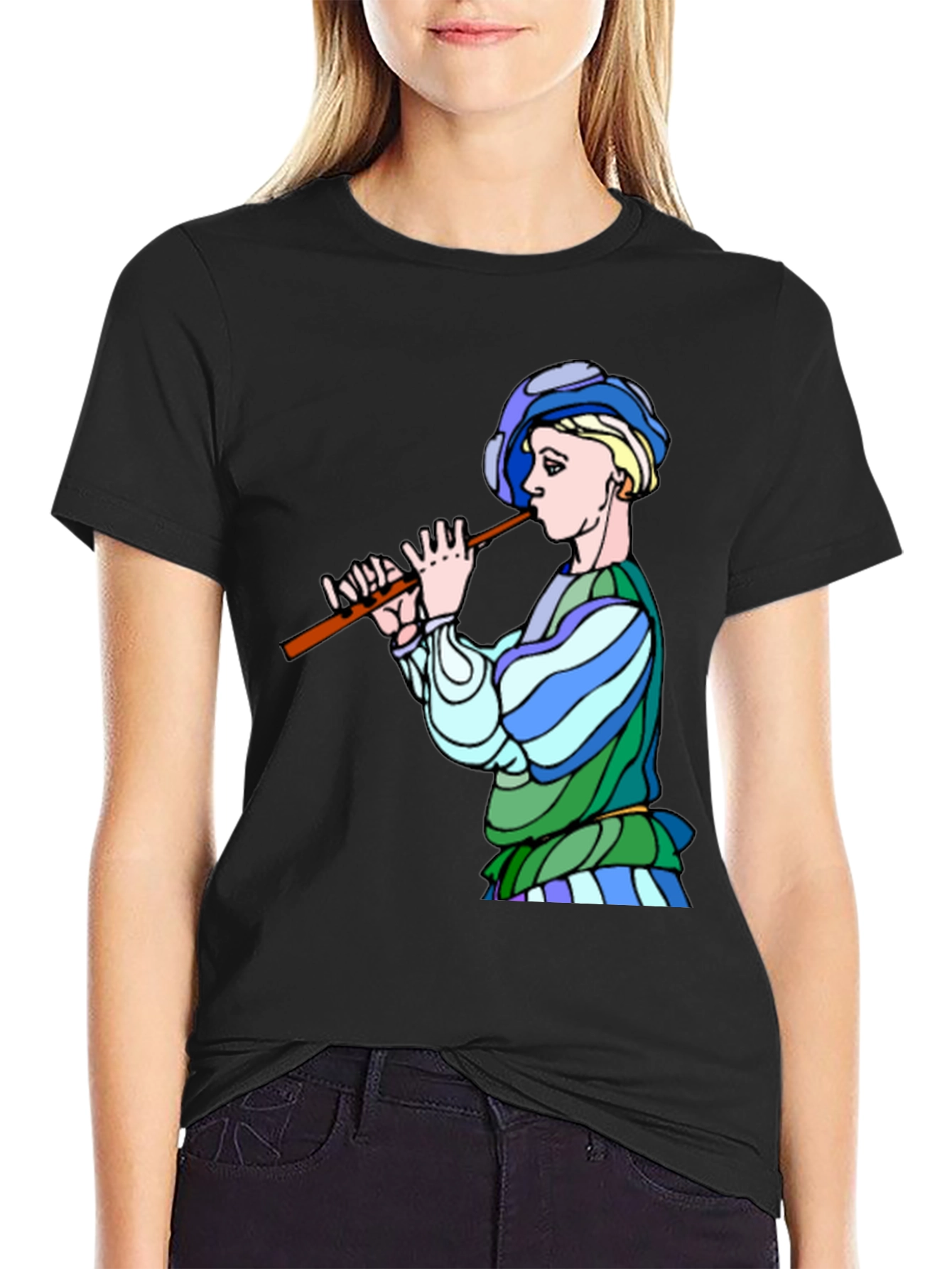 Medieval Flute Player Graphic Tee - Black